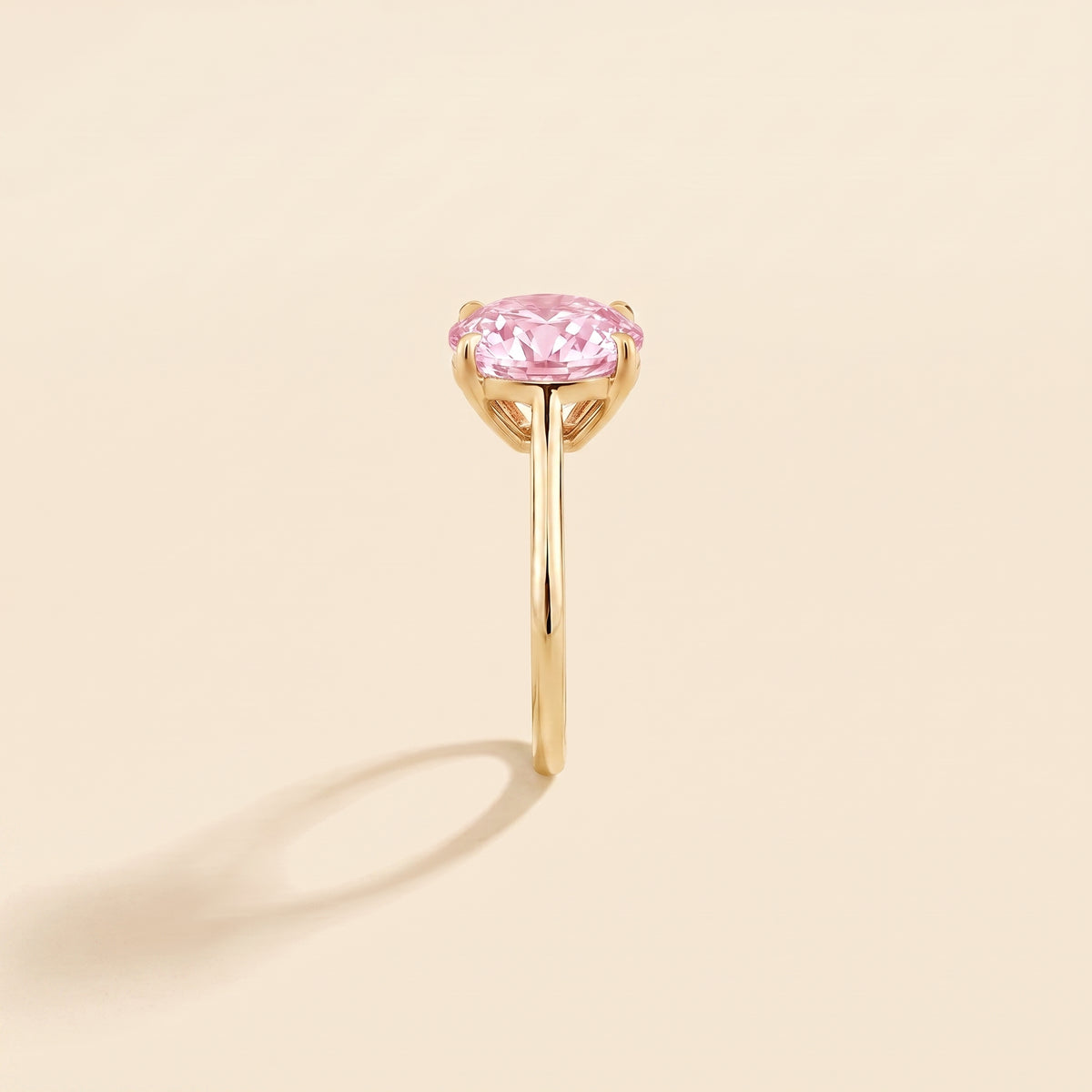 Iris Cushion Shape Pastel Pink Sapphire Cathedral Solitaire Ring side edge