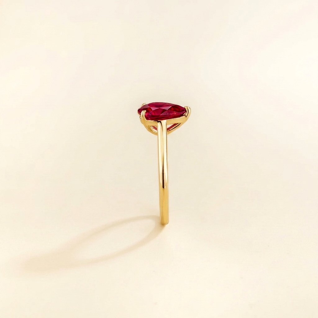 Pandal Pear Shape Ruby Cathedral Solitaire Ring side edge