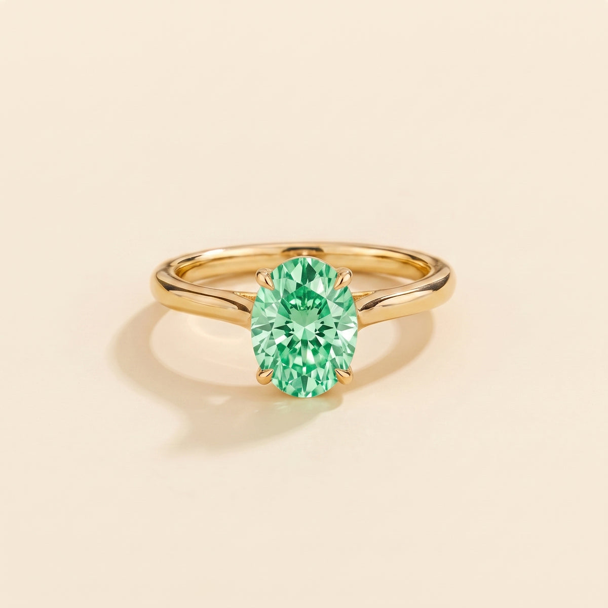 Lyra Oval Shape Green Sapphire Cathedral Solitaire Ring front