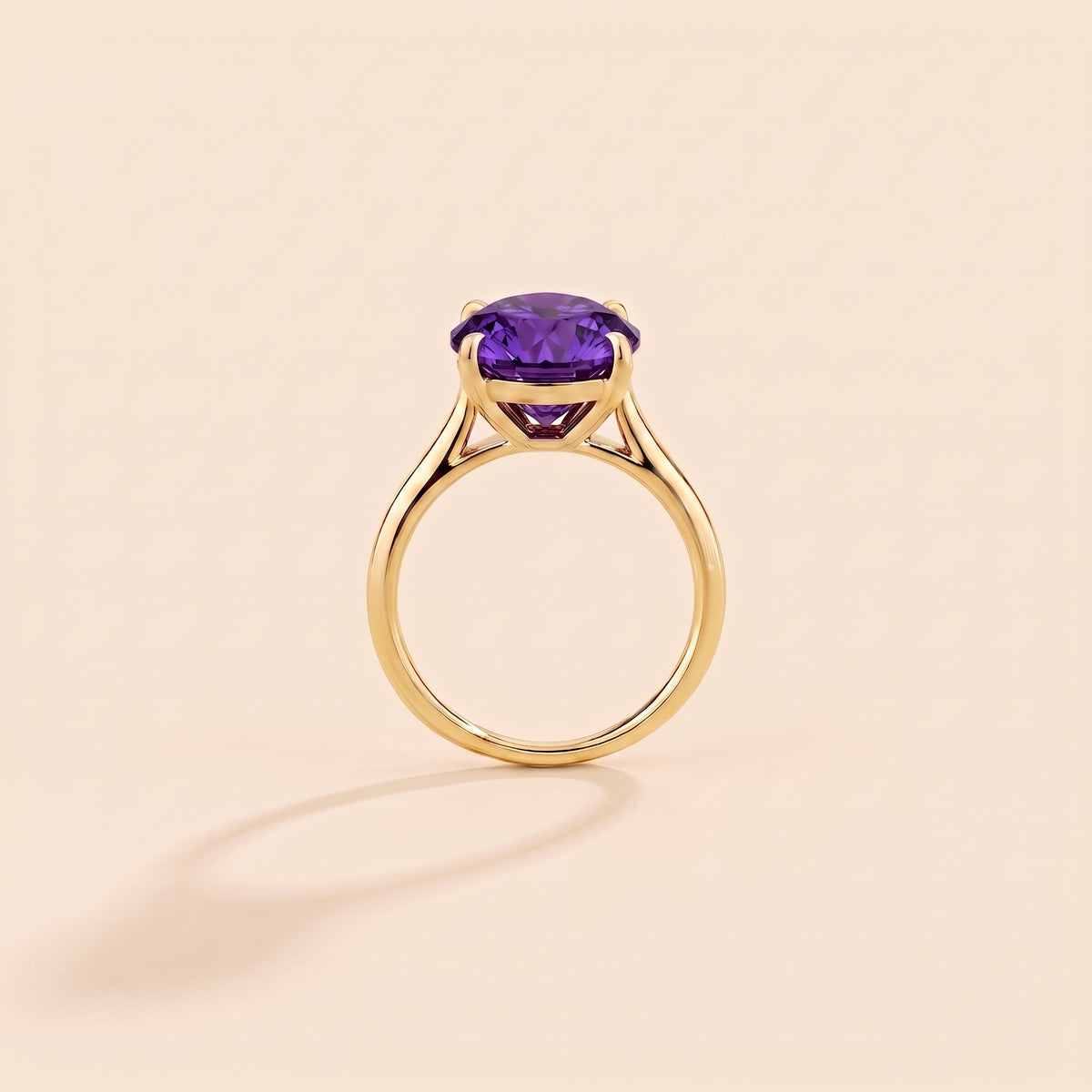 Iris Cushion Shape Purple Sapphire Cathedral Solitaire Ring side profile