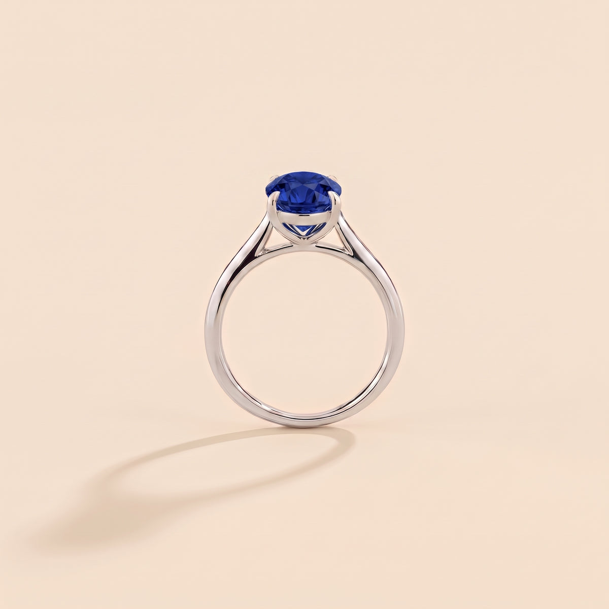 Lyra Oval Shape Blue Sapphire Cathedral Solitaire Ring side profile