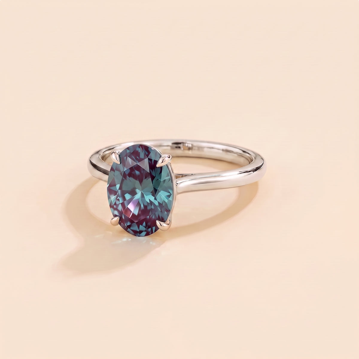 Lyra Oval Shape Alexandrite Cathedral Solitaire Ring three quarter
