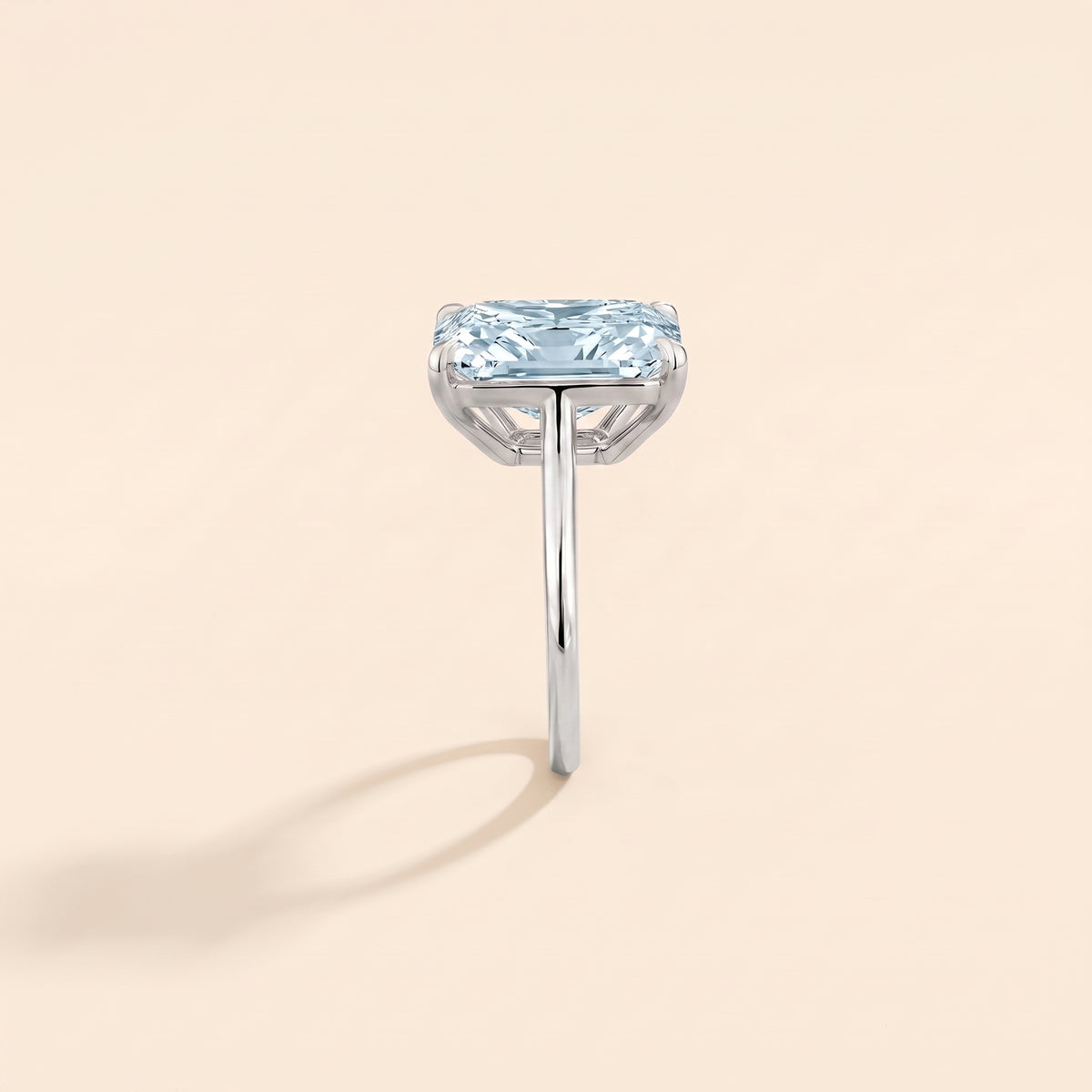 Clair Radiant Shape Aquamarine Cathedral Solitaire Ring in White Gold