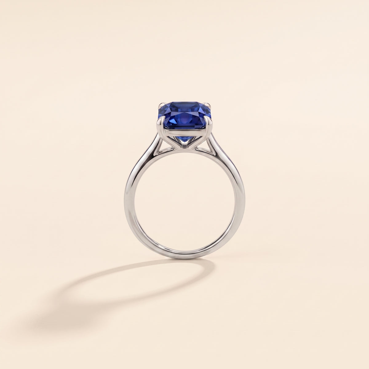 Clair Radiant Shape Blue Sapphire Cathedral Solitaire Ring side profile