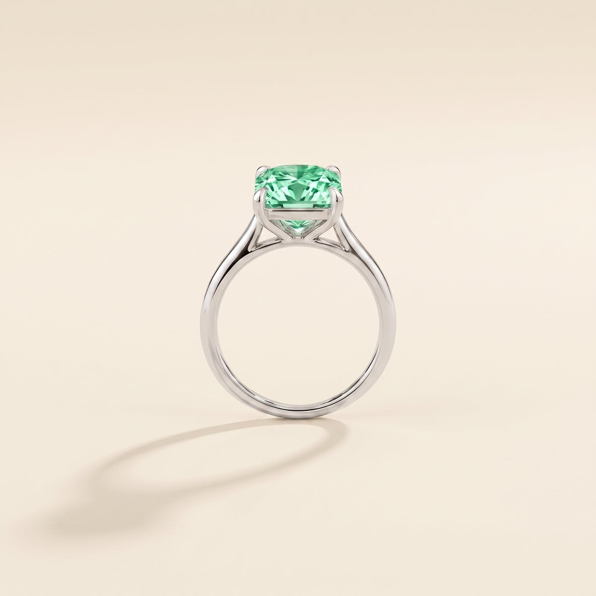 Clair Radiant Shape Green Sapphire Cathedral Solitaire Ring side profile