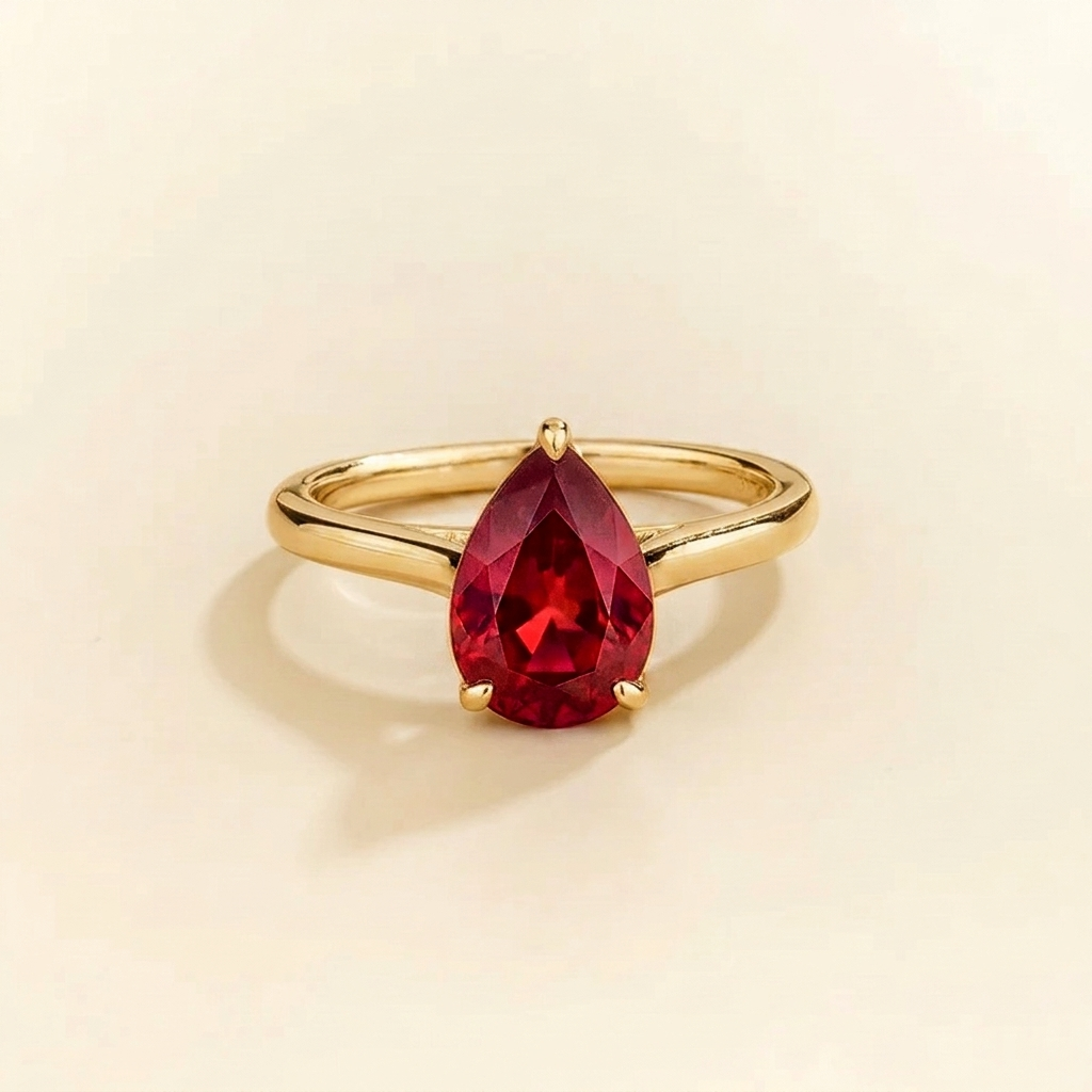 Pandal Pear Shape Ruby  Cathedral Solitaire Ring front
