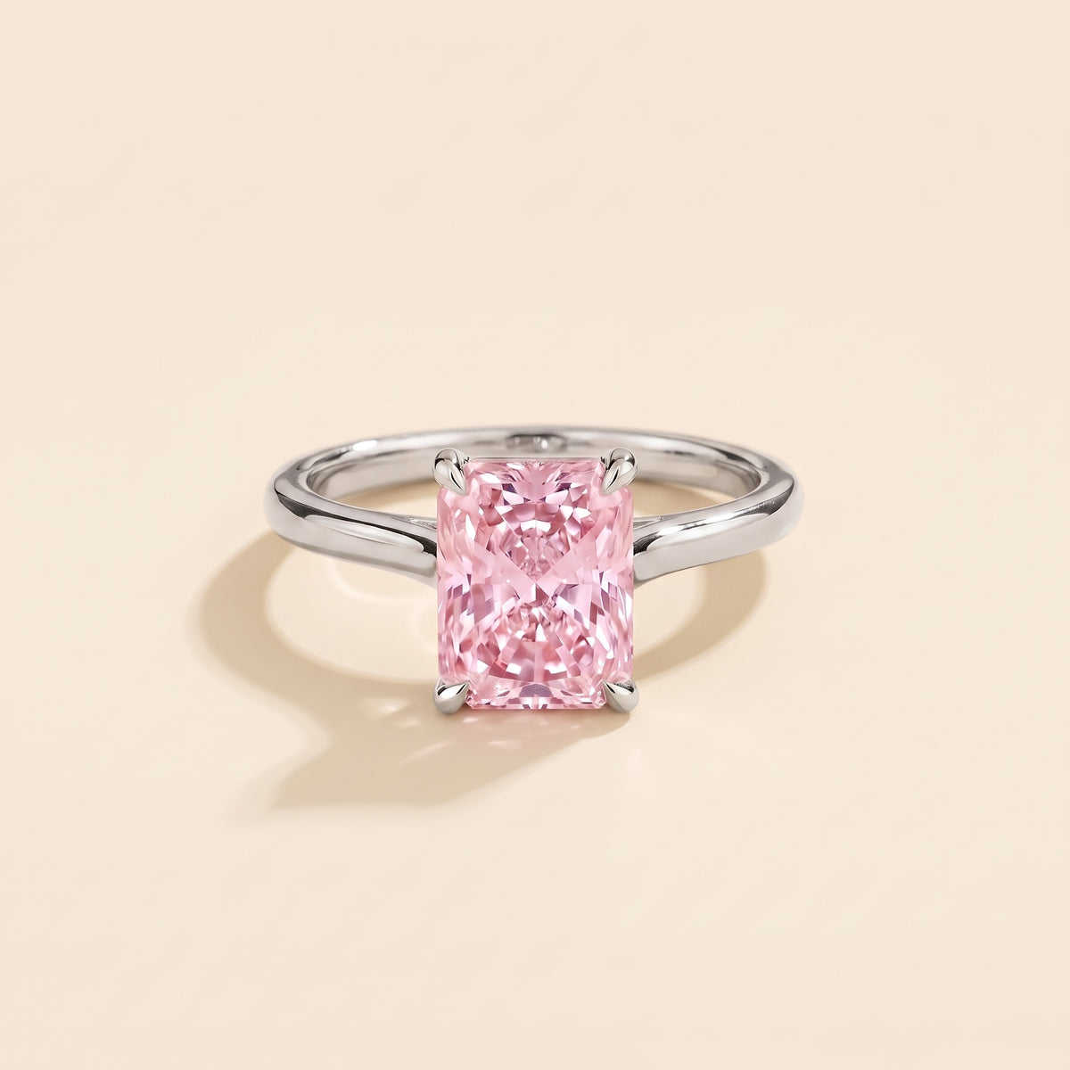 Clair Radiant Shape Pastel Pink Sapphire Cathedral Solitaire Ring front