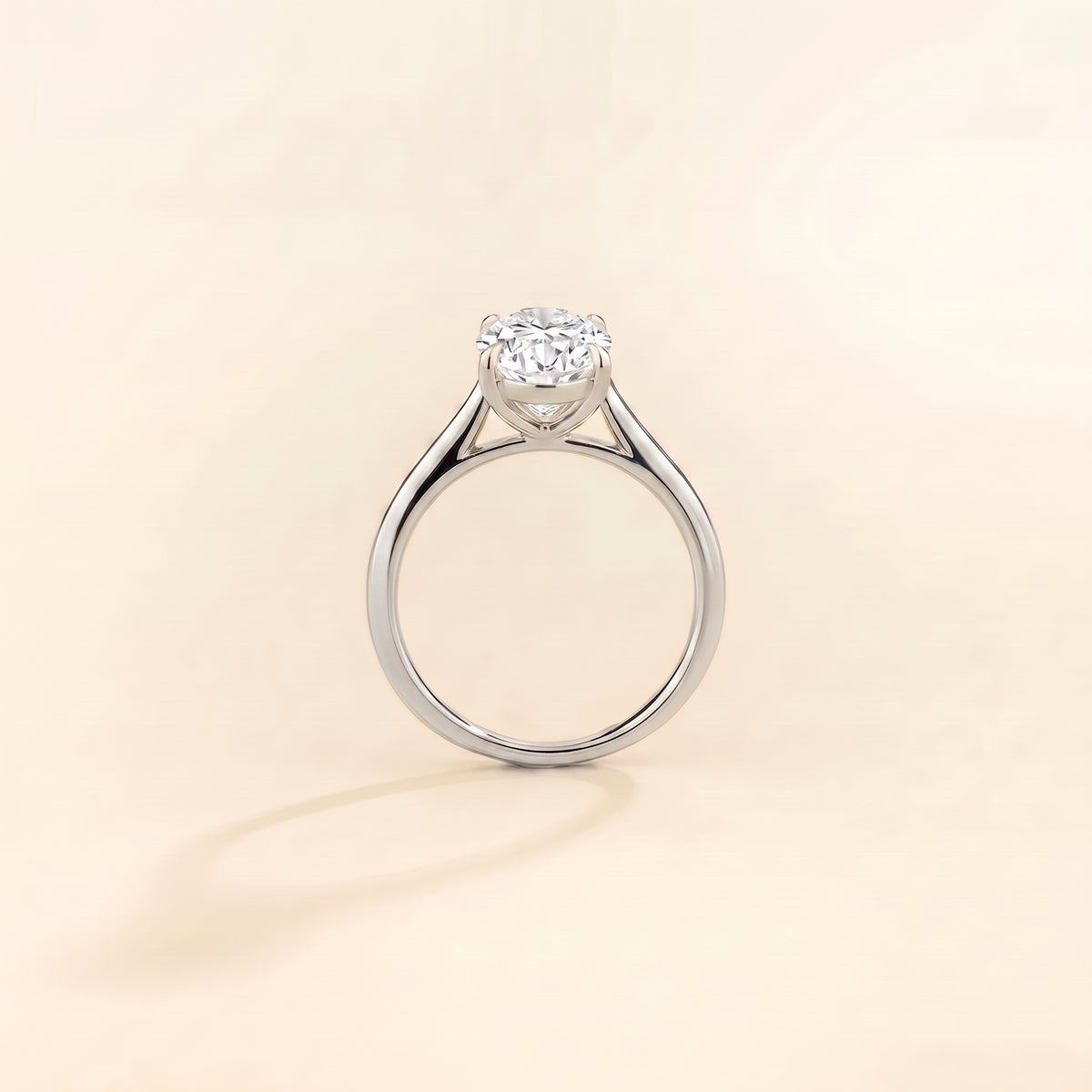 Lyra Oval Shape Diamond Cathedral Solitaire Ring in White Gold