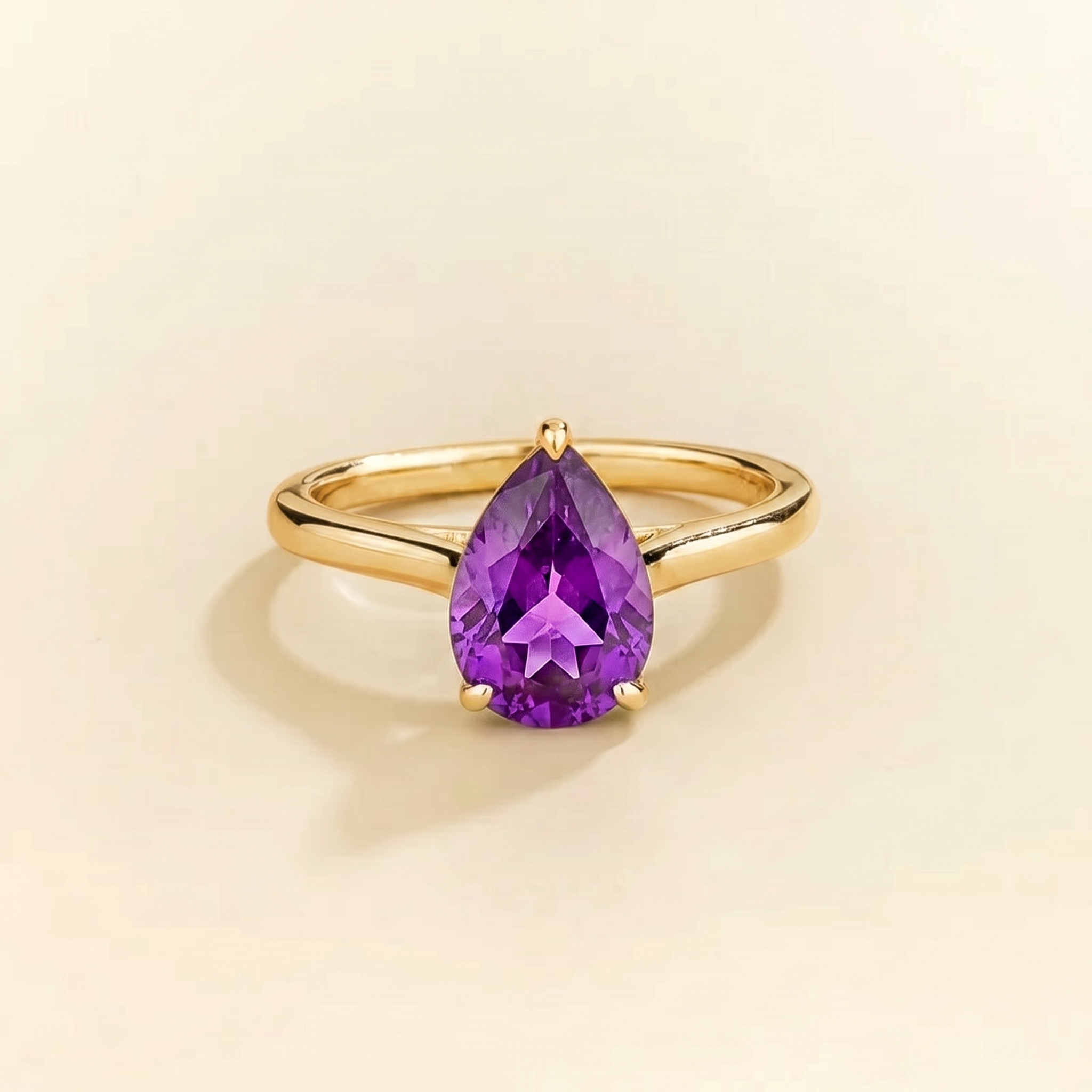 Pandal Pear Shape Purple Sapphire  Cathedral Solitaire Ring front