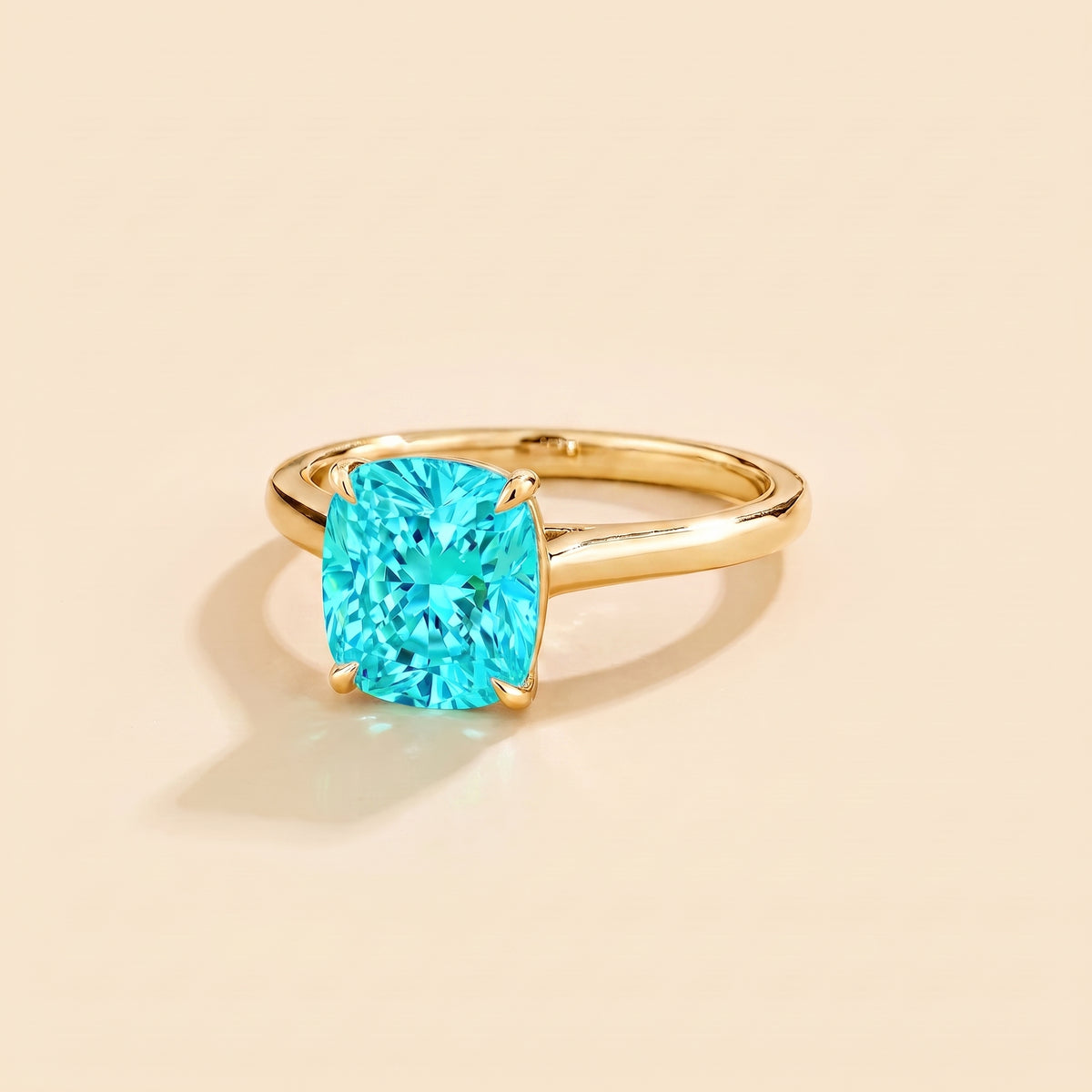 Iris Cushion Shape Paraiba Cathedral Solitaire Ring three quarter