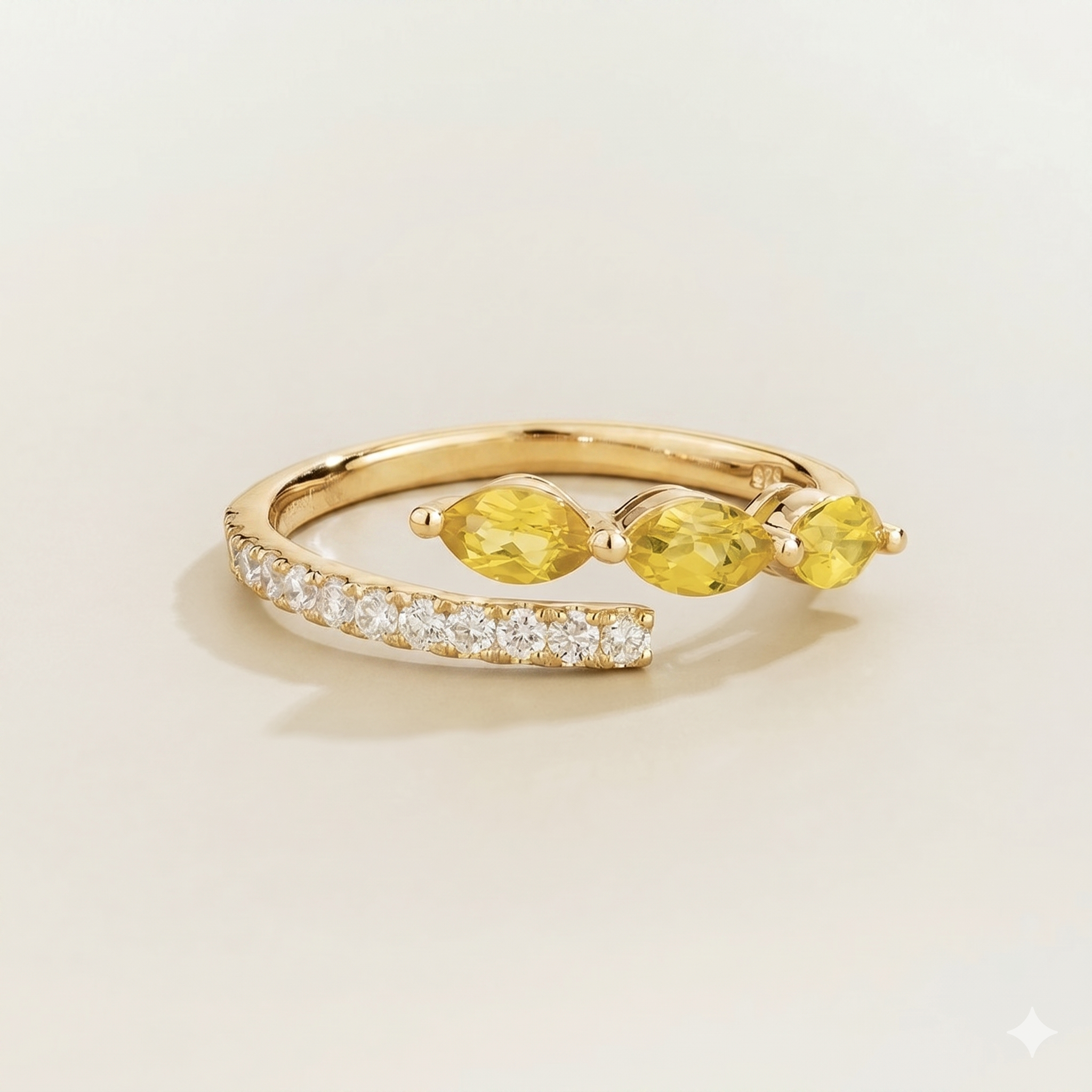 Sava Yellow Sapphire Three-Stone & Diamond Pavé Ring in Gold