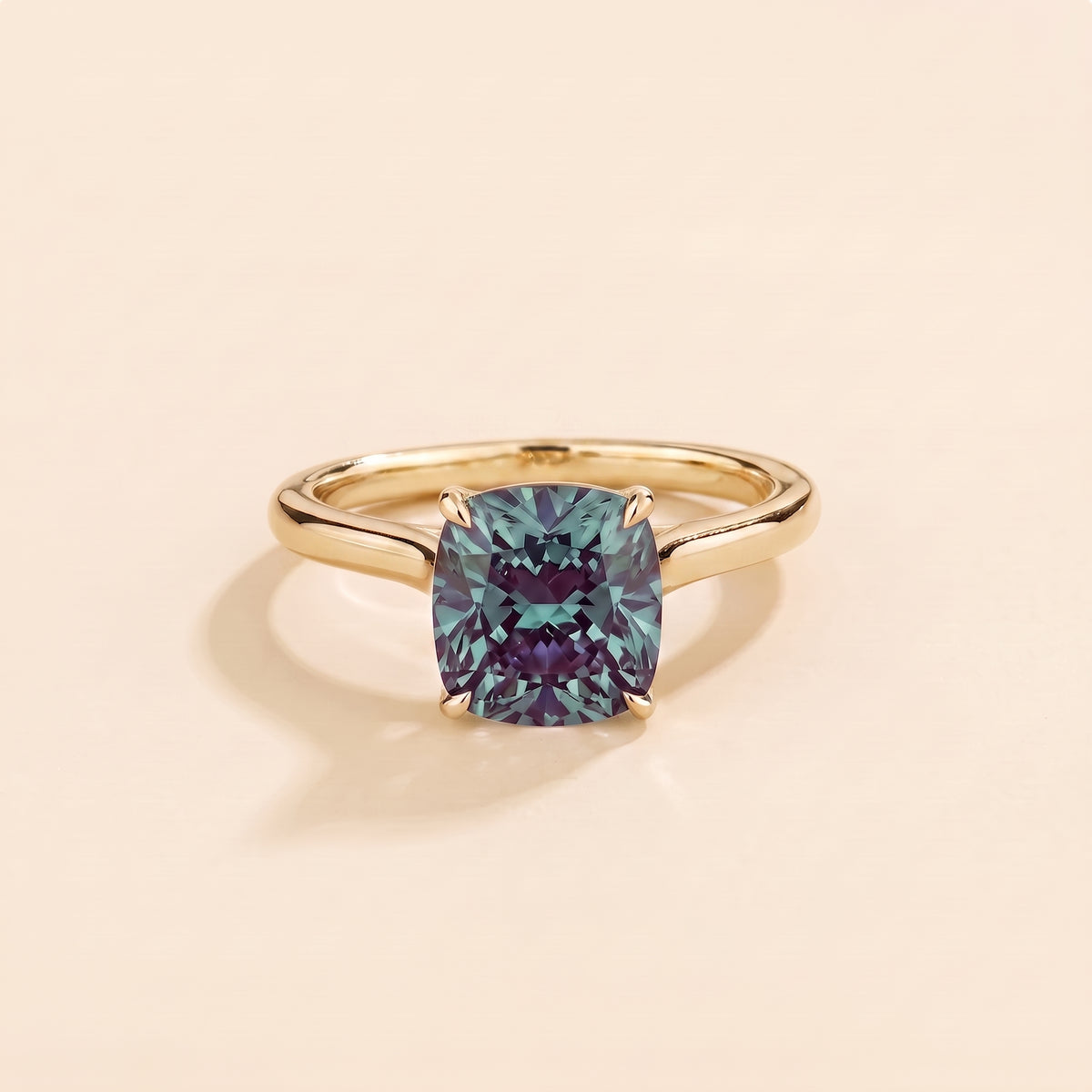 Iris Cushion Shape Alexandrite Cathedral Solitaire Ring front