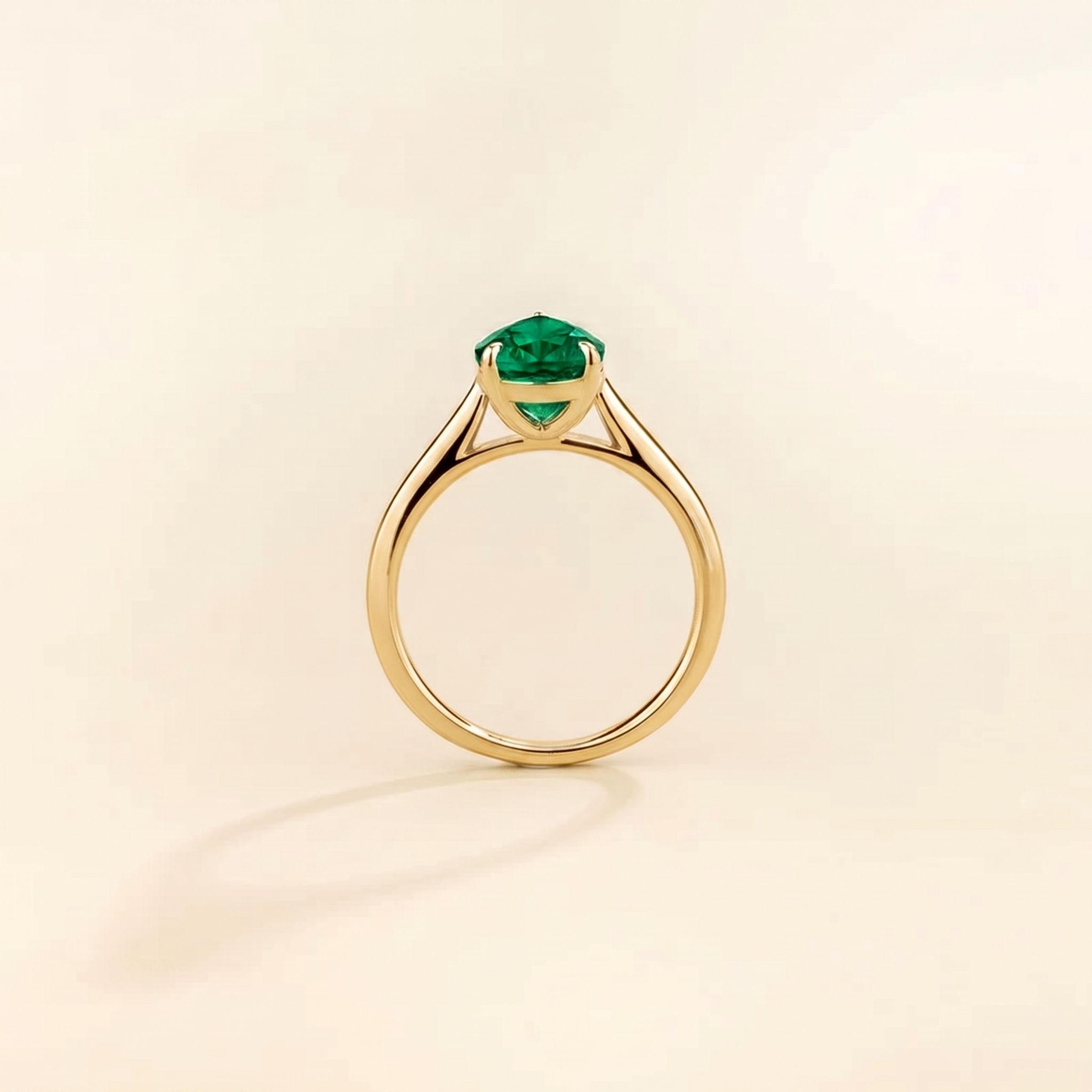 Pandal Pear Shape Emerald Cathedral Solitaire Ring side profile