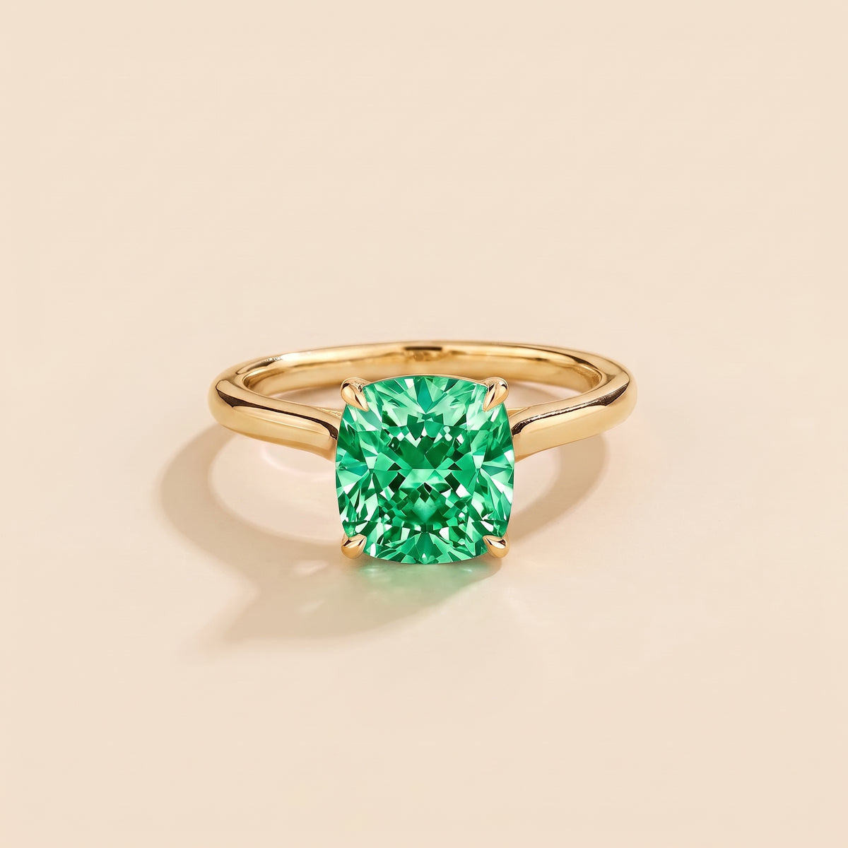 Iris Cushion Shape Green Sapphire Cathedral Solitaire Ring front