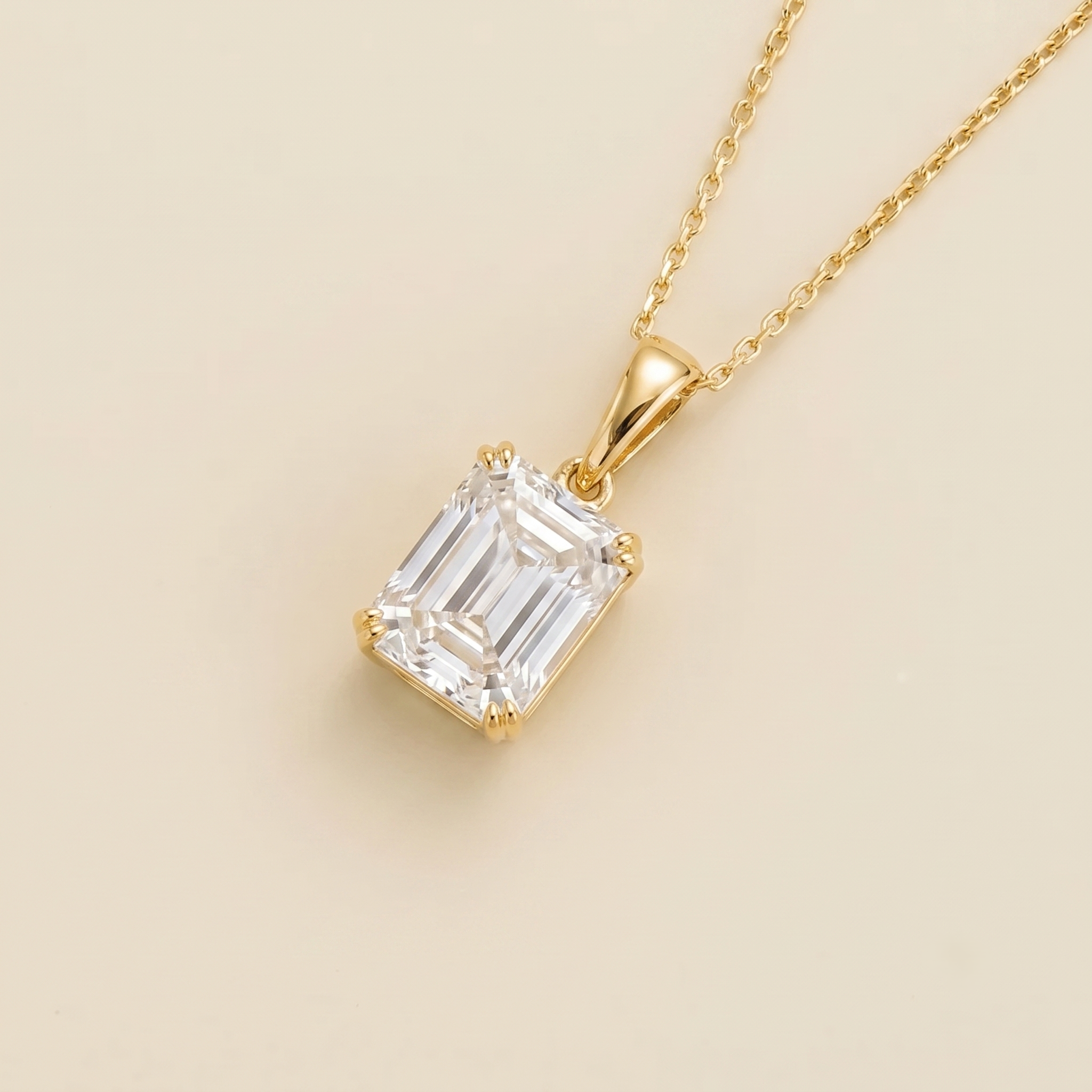 Thamani Diamond Emerald-Cut Solitaire Pendant Necklace in Gold – alternate angle