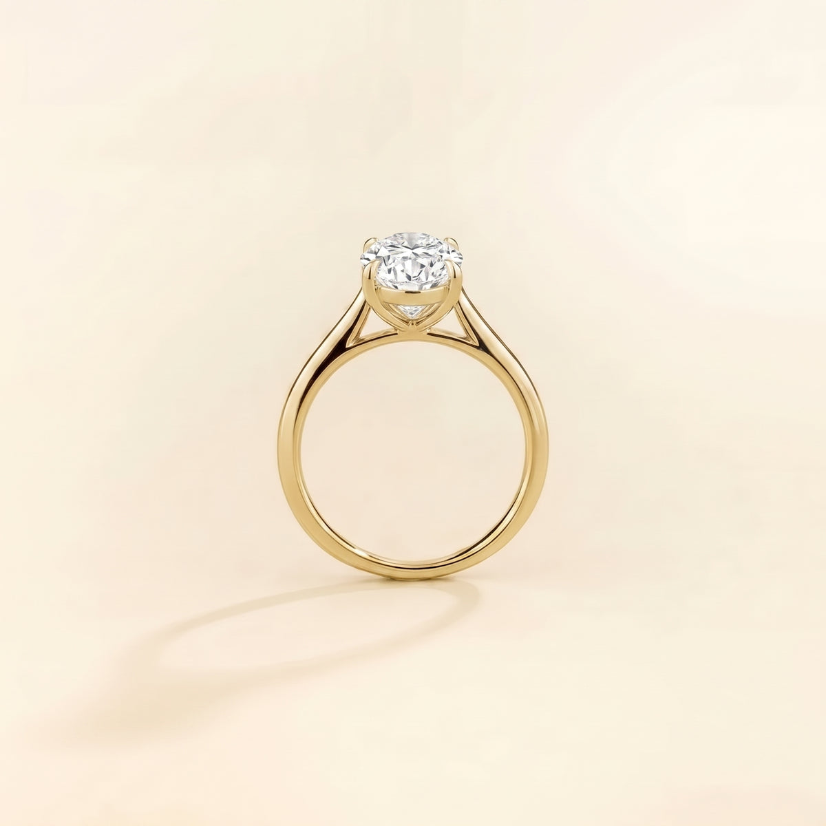 Oval Shape Diamond Cathedral Solitaire Ring in Gold