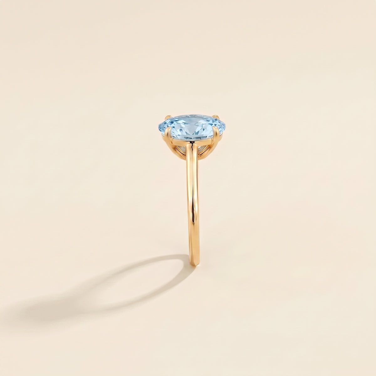 Lyra Oval Shape Aquamarine Cathedral Solitaire Ring side edge