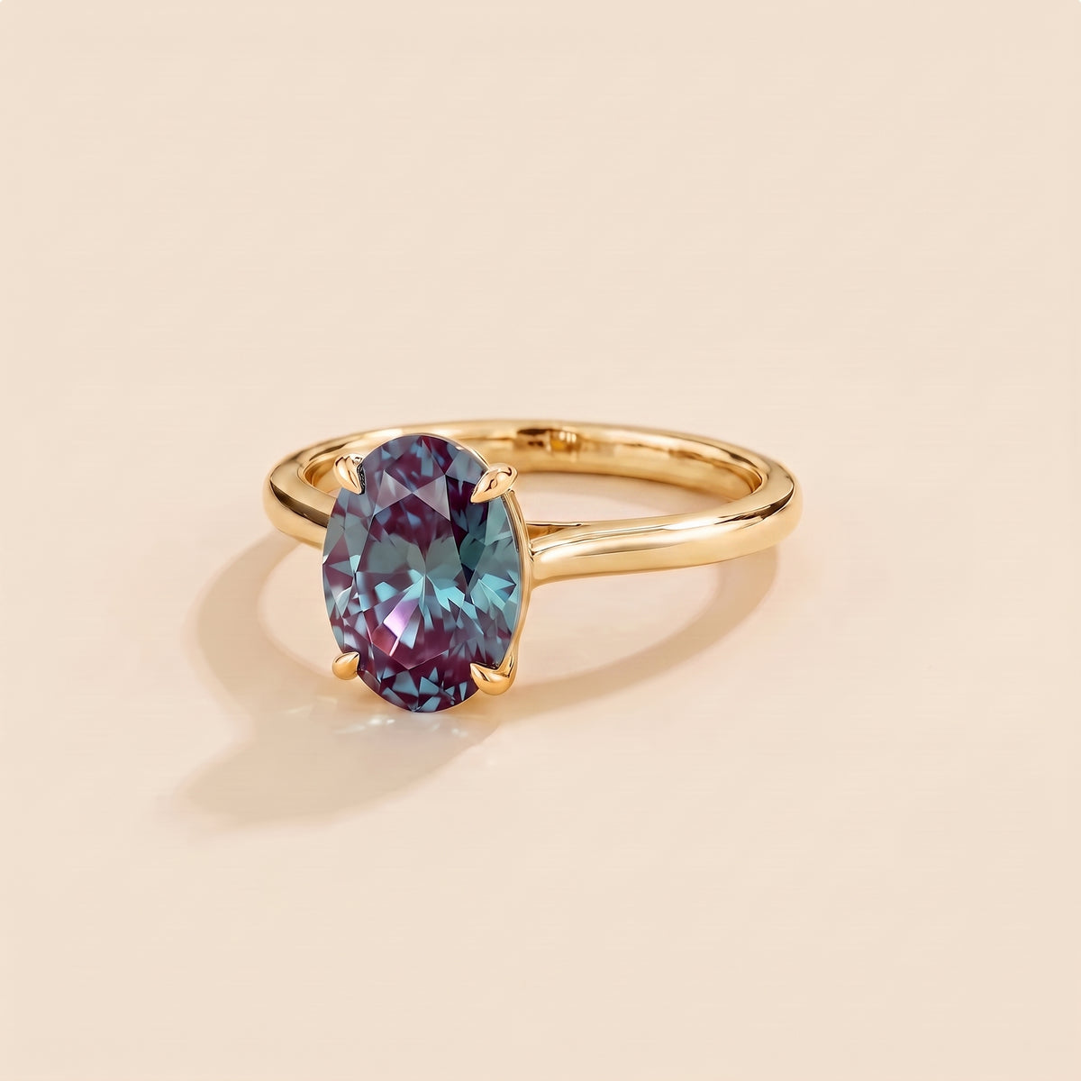 Lyra Oval Shape Alexandrite Cathedral Solitaire Ring three quarter