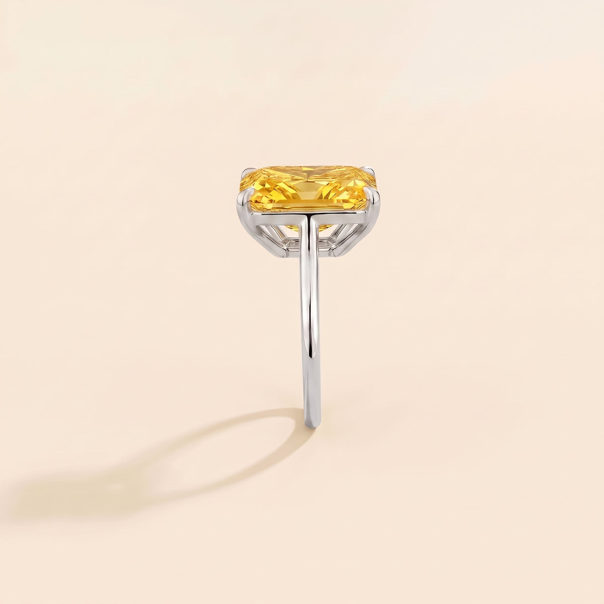 Clair Radiant Shape Yellow Saphire Cathedral Solitaire Ring side edge