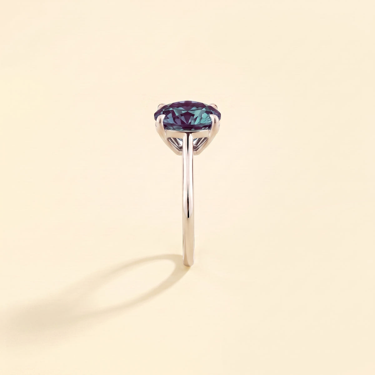 Iris Cushion Shape Alexandrite Cathedral Solitaire Ring side edge