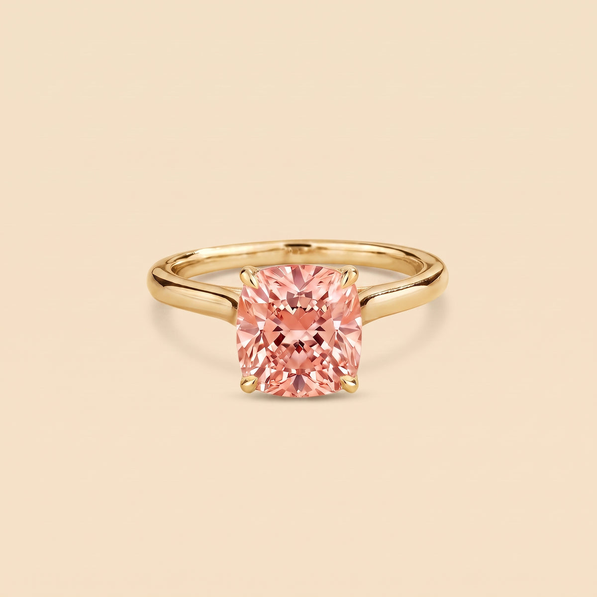 Iris Cushion Shape Padparadscha Sapphire Cathedral Solitaire Ring front