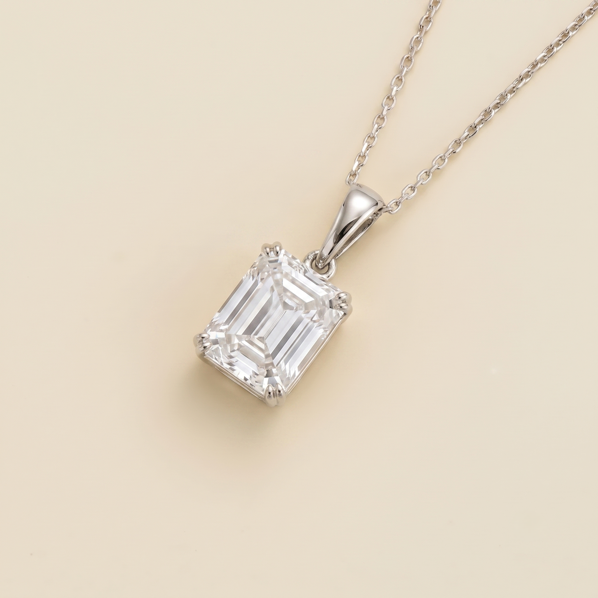 Thamani Diamond Emerald-Cut Solitaire Pendant Necklace in White Gold – alternate angle