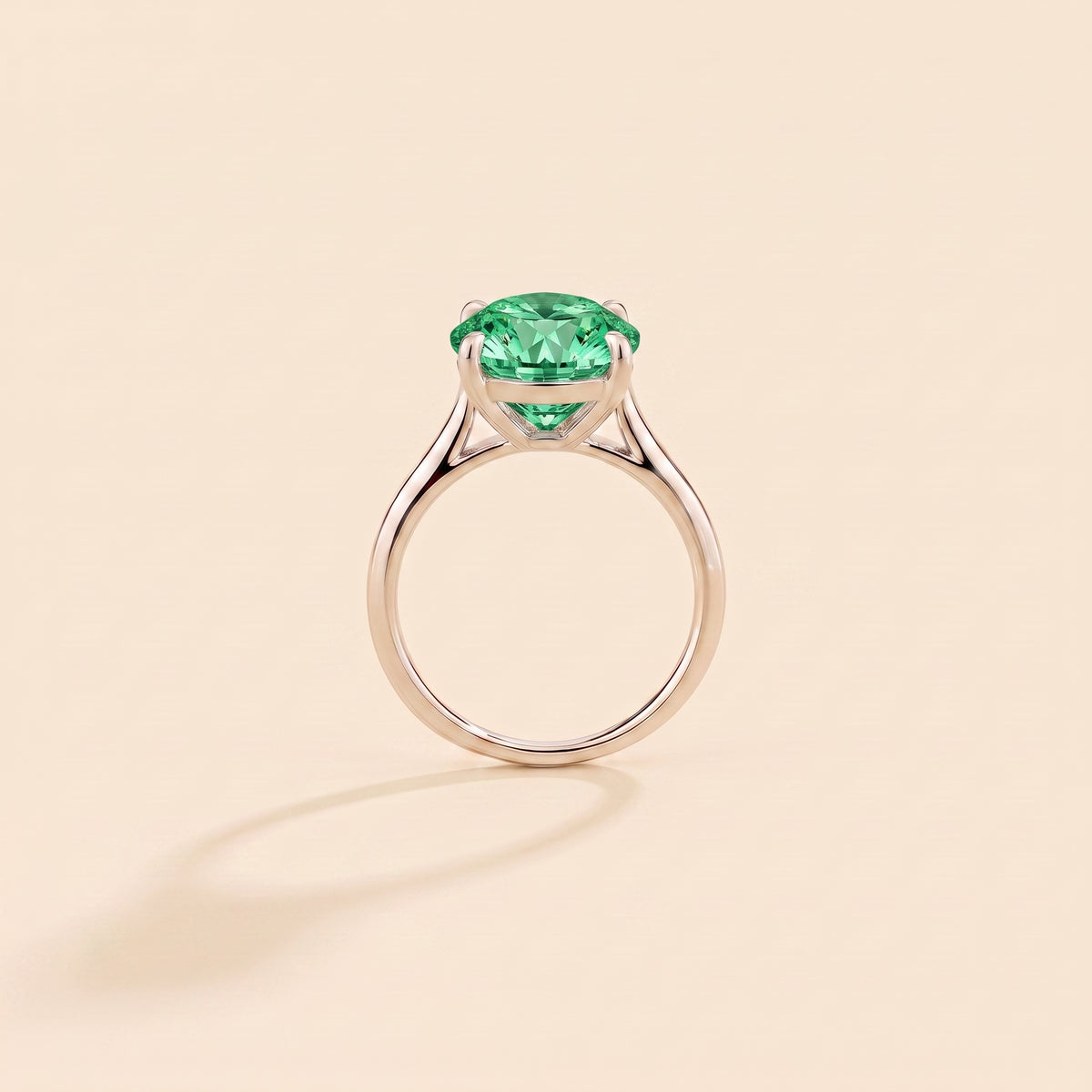Iris Cushion Shape Green Sapphire Cathedral Solitaire Ring side 