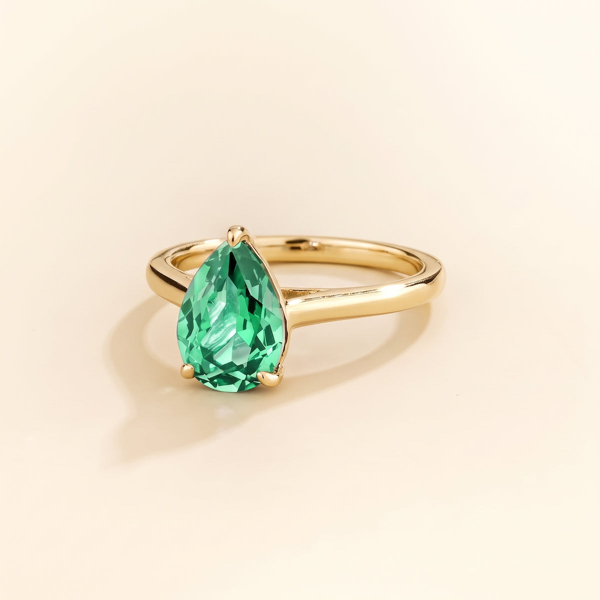 Pandal Pear Shape Green Sapphire Cathedral Solitaire Ring three quarters