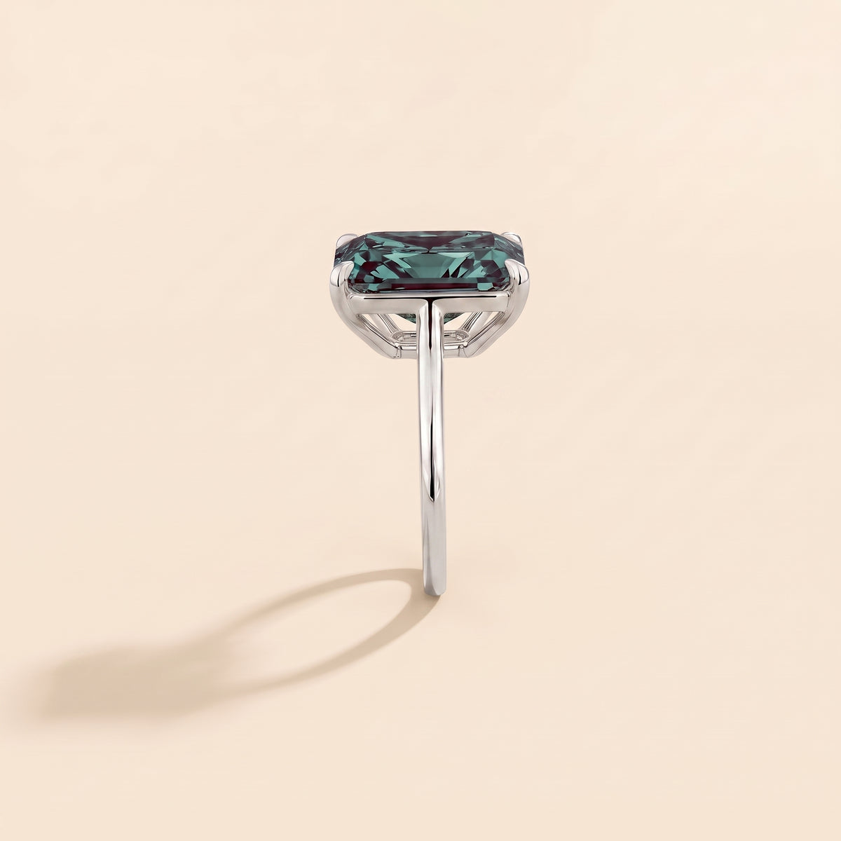 Clair Radiant Shape Alexandrite Cathedral Solitaire Ring side edge