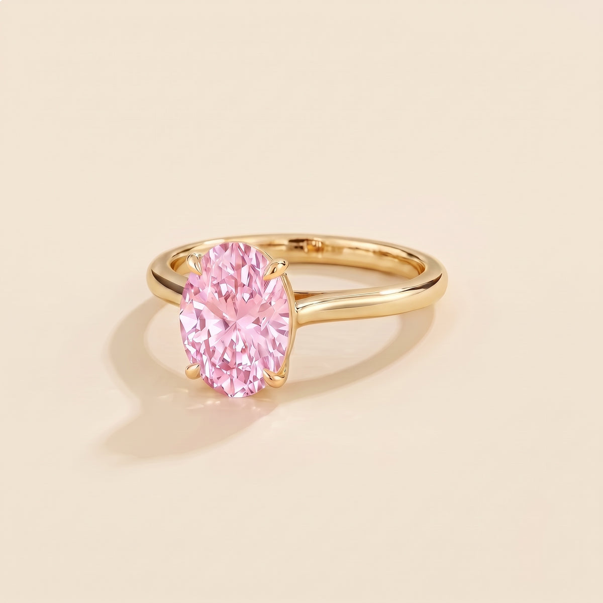 Lyra Oval Shape Pastel Pink Sapphire Cathedral Solitaire Ring three quarter 