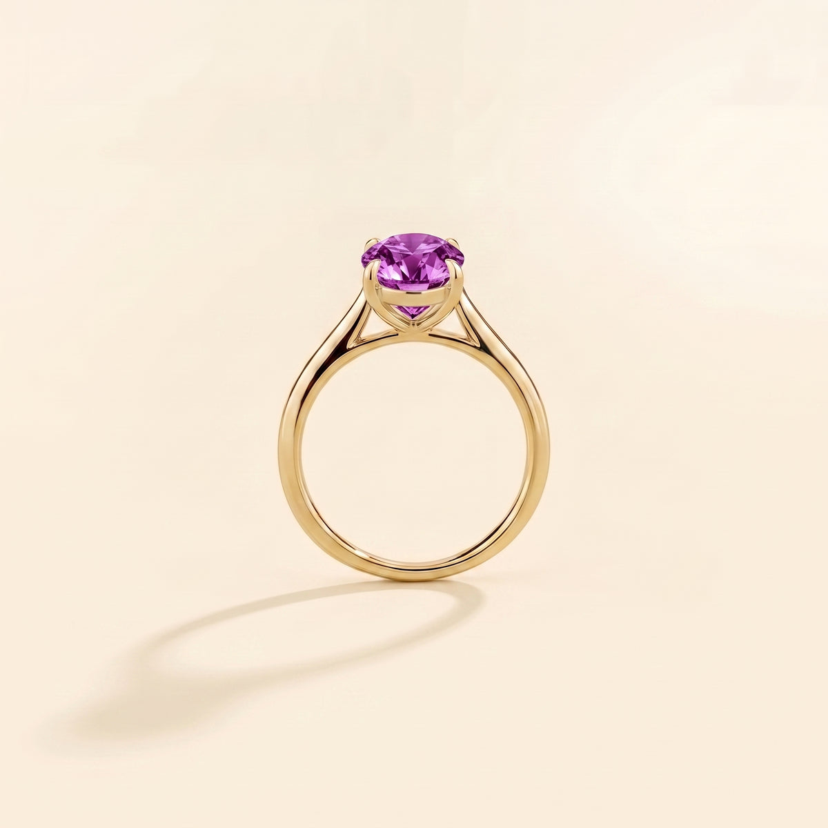 Lyra Oval Shape Purple Sapphire Cathedral Solitaire Ring side profile