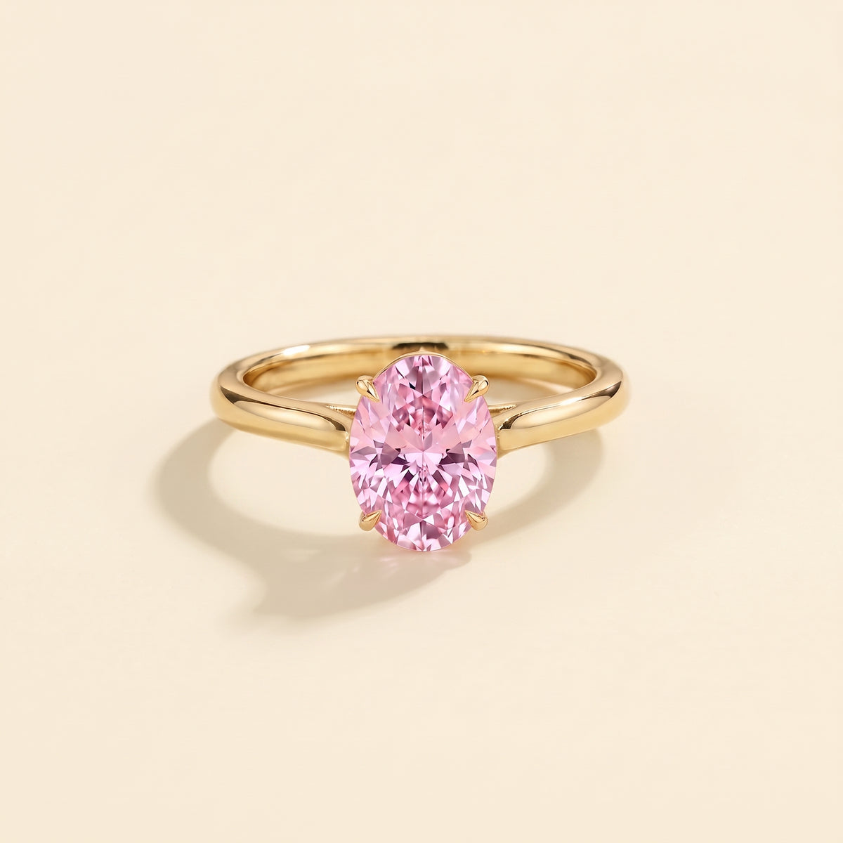 Lyra Oval Shape Pastel Pink Sapphire Cathedral Solitaire Ring front