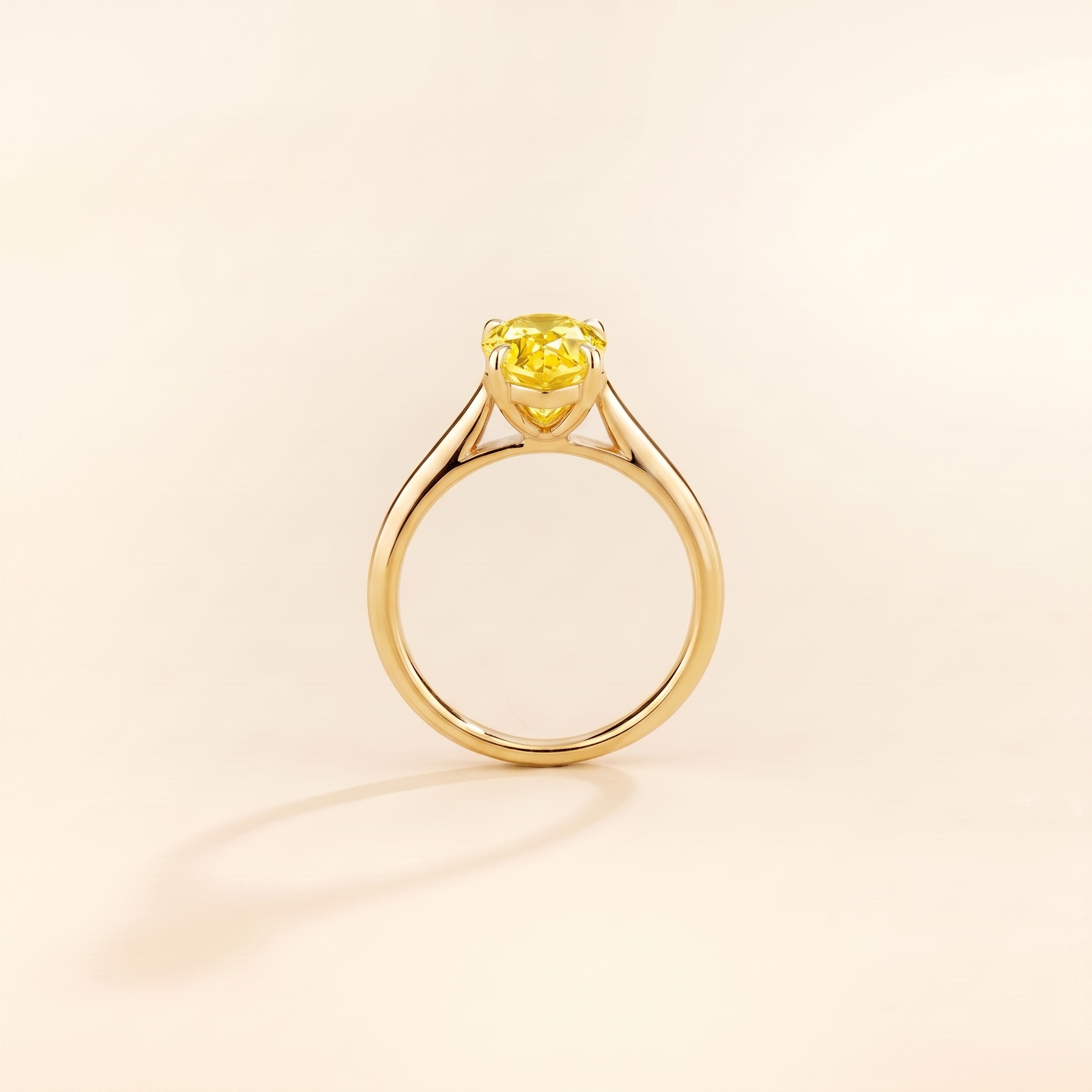 Pandal Pear Shape Yellow Sapphire Cathedral Solitaire Ring side profile