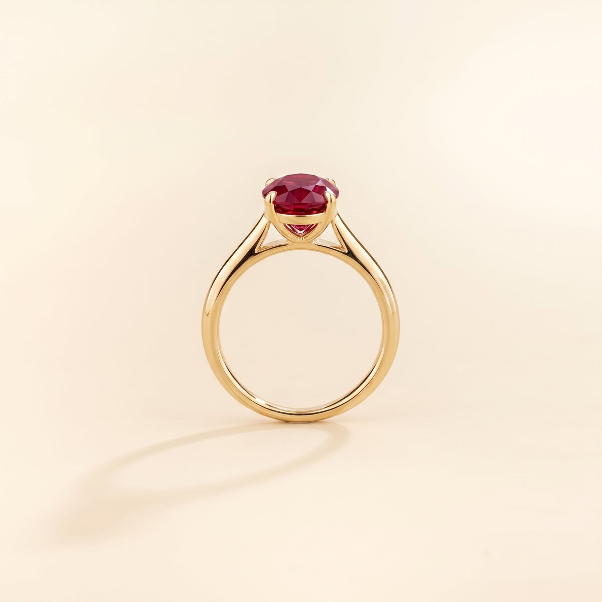 Lyra Oval Shape Ruby  Cathedral Solitaire Ring side profile