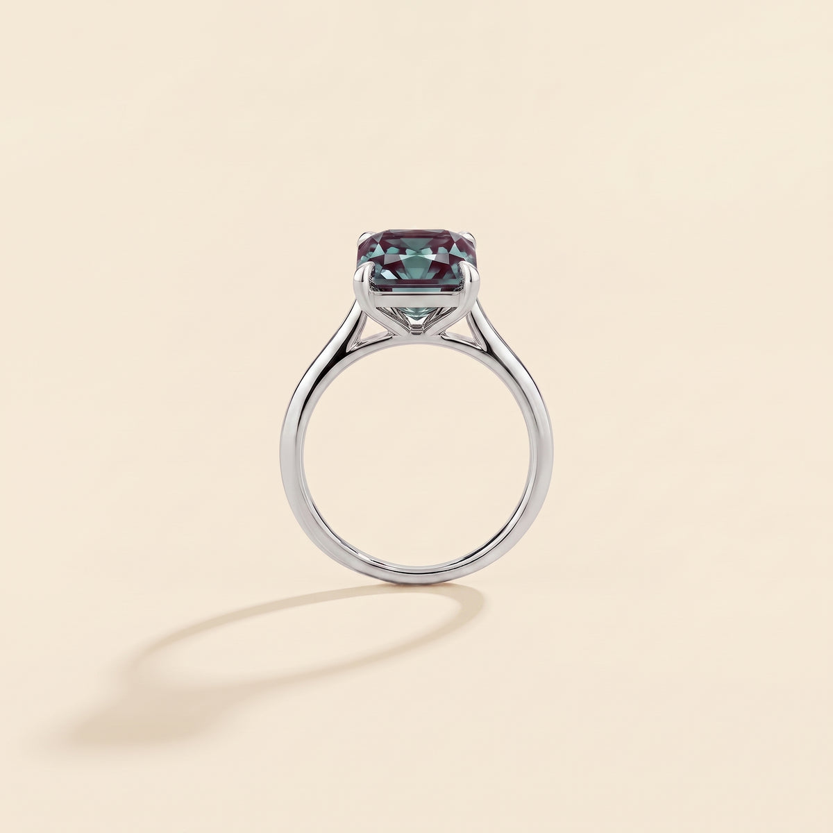 Clair Radiant Shape Alexandrite Cathedral Solitaire Ring side profile