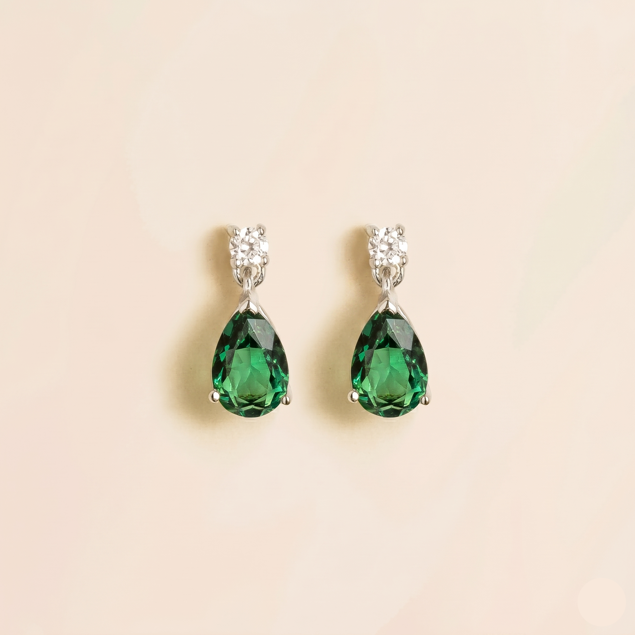 Pisa Emerald & Diamond Pear Drop Earrings in White Gold