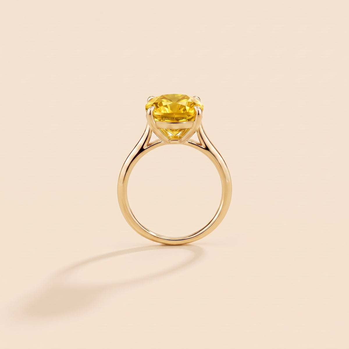 Iris Cushion Shape Yellow Sapphire Cathedral Solitaire Ring side profile
