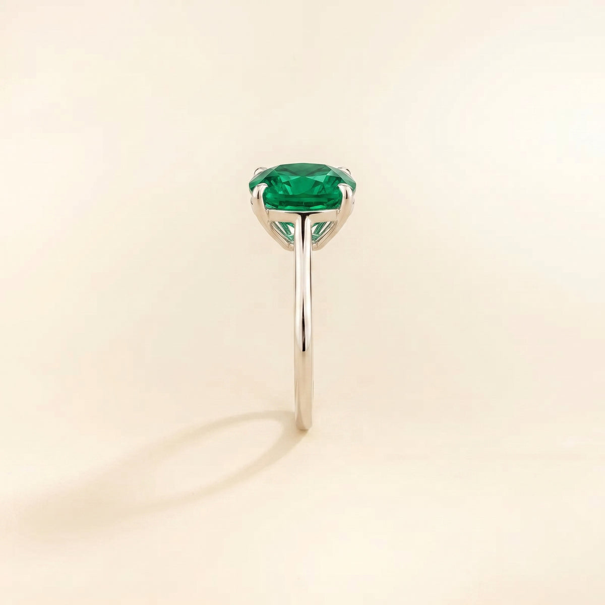 Iris Cushion Shape Emerald Cathedral Solitaire Ring side edge