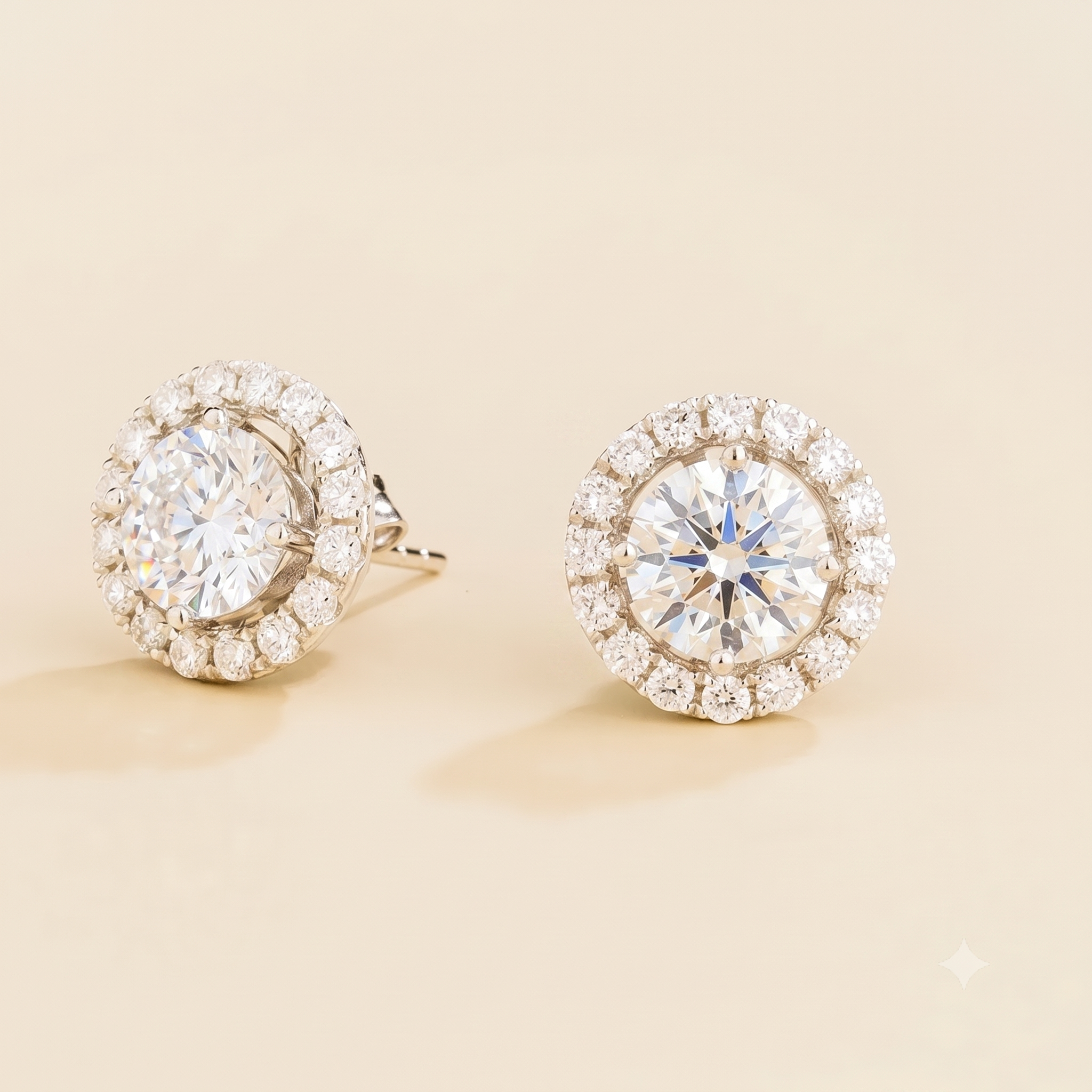 Floret Diamond Halo Stud Earrings in White Gold