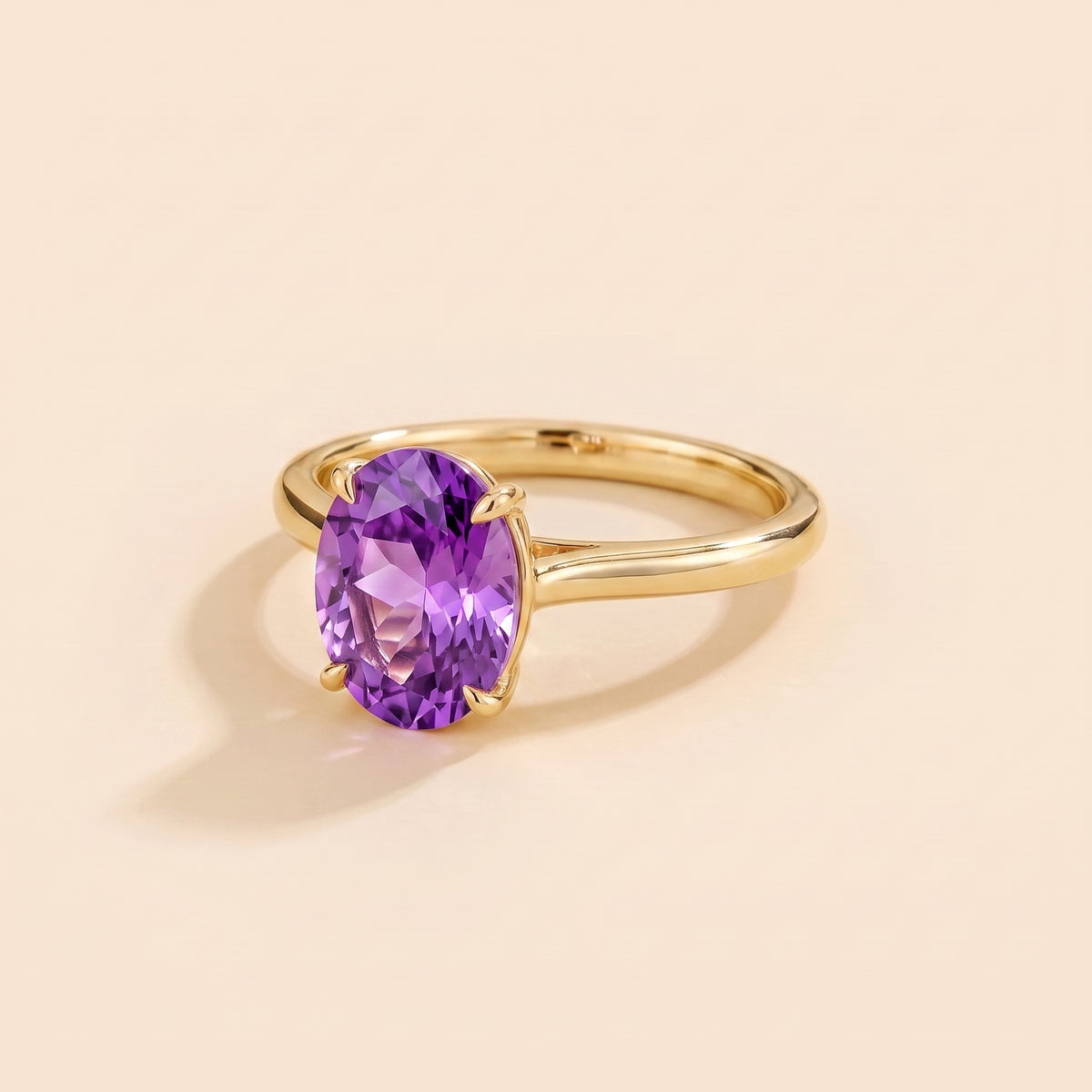 Lyra Oval Shape Purple Sapphire Cathedral Solitaire Ring three quarter 