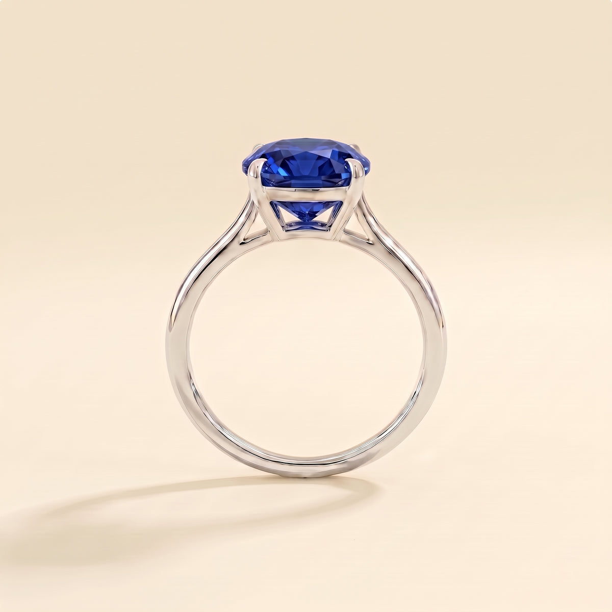 Iris Cushion Shape Blue Sapphire Cathedral Solitaire Ring side profile