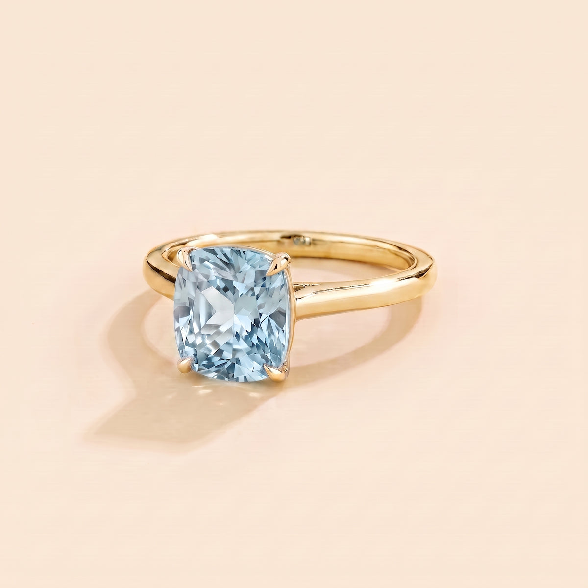 Iris Cushion Shape Aquamarine Cathedral Solitaire Ring three quarter