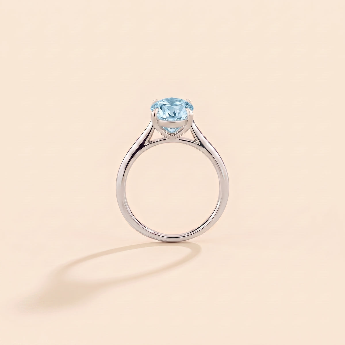 Lyra Oval Shape Aquamarine  Cathedral Solitaire Ring side profile