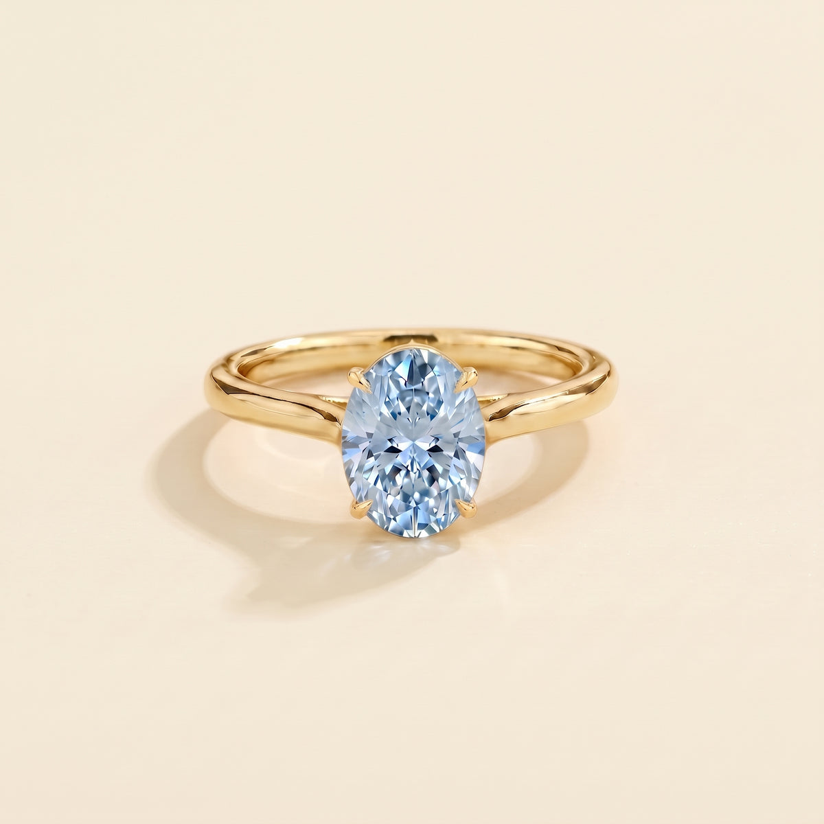 Lyra Oval Shape Aquamarine Cathedral Solitaire Ring front