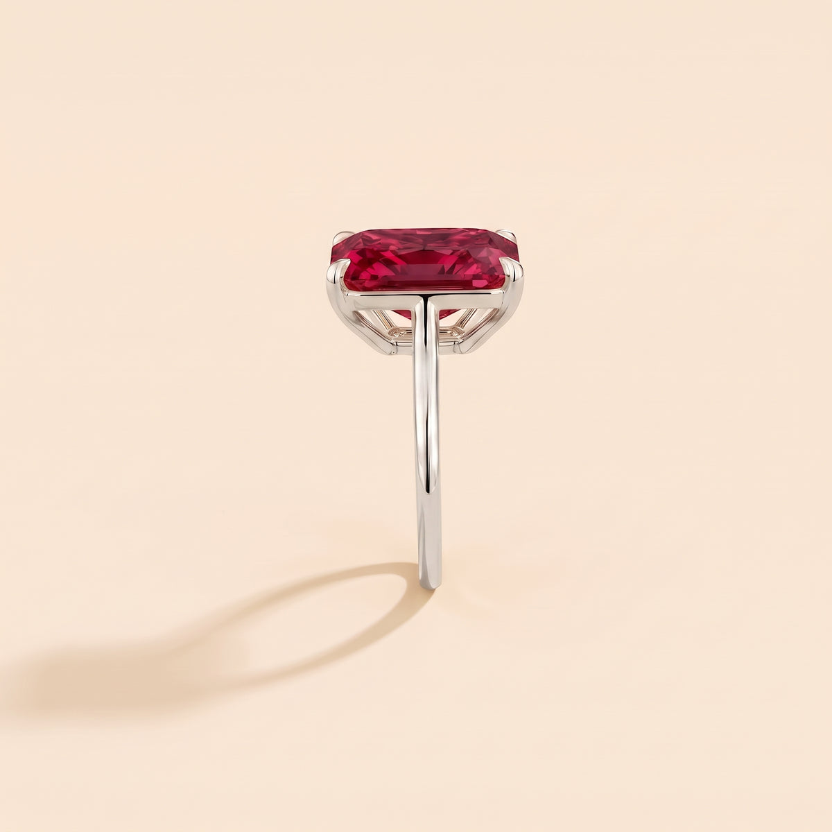 Clair Radiant Shape Ruby Cathedral Solitaire Ring  side edge