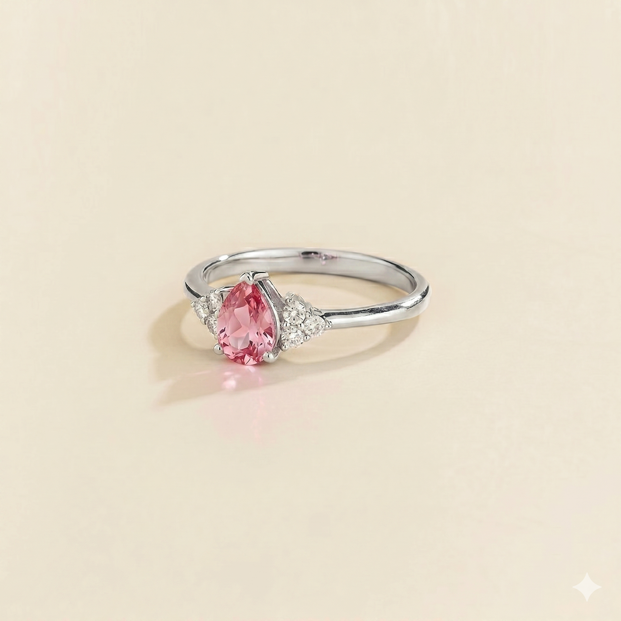 Nora Pink Sapphire & Diamond Pear Cut Ring in White Gold