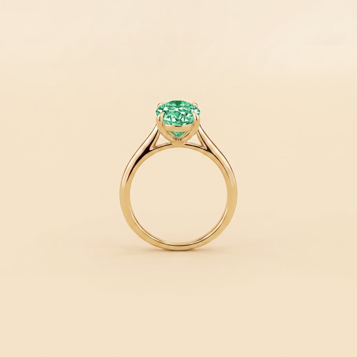 Lyra Oval Shape Green Sapphire Cathedral Solitaire Ring side profile