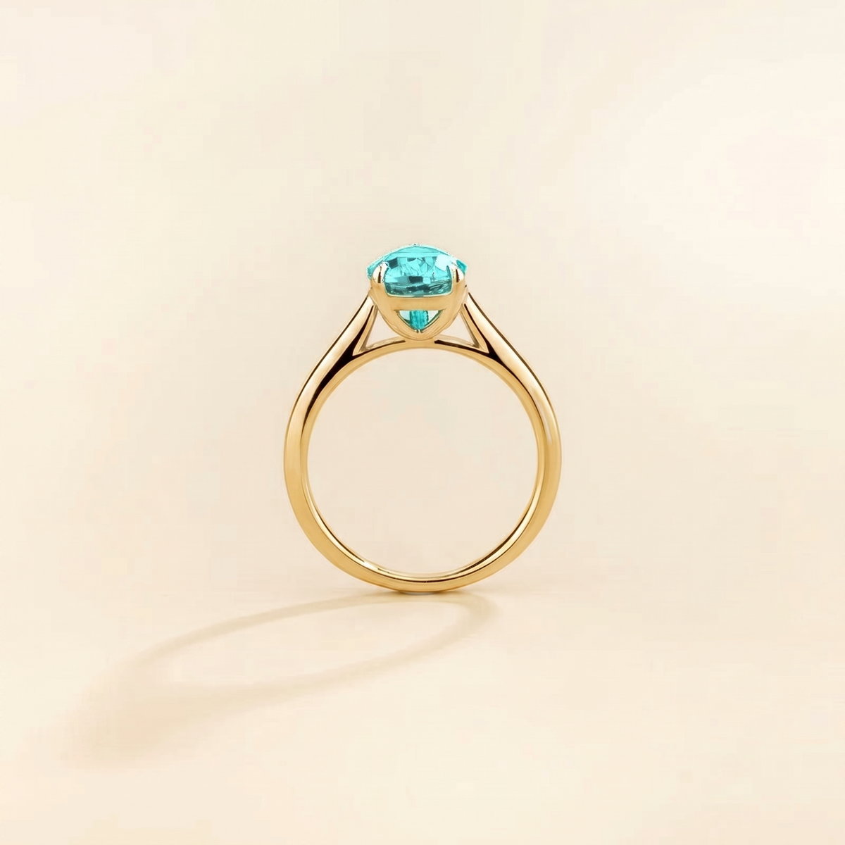 Pandal Pear Shape Paraiba Cathedral Solitaire Ring side profile