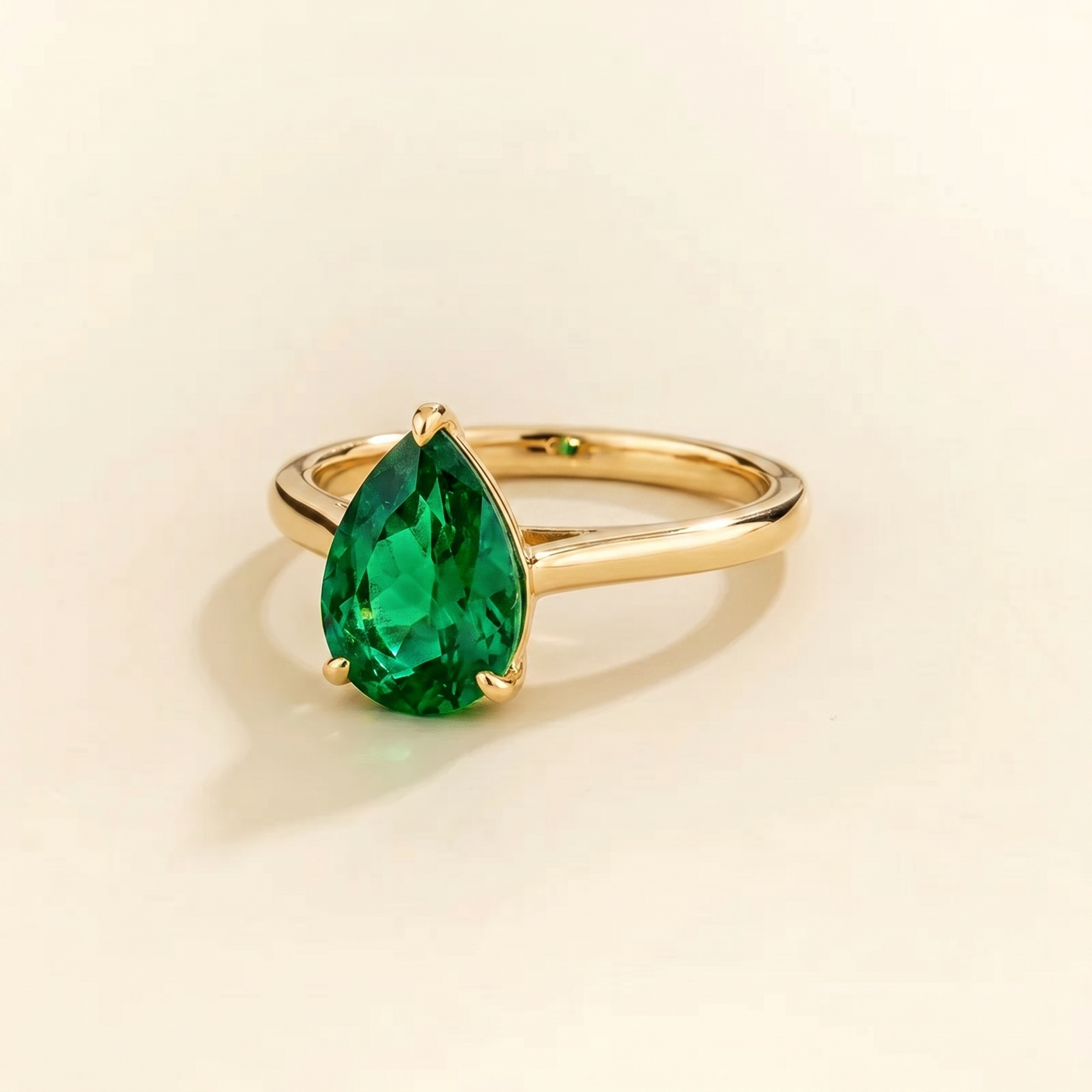 Pandal Pear Shape Emerald Cathedral Solitaire Ring three quarter