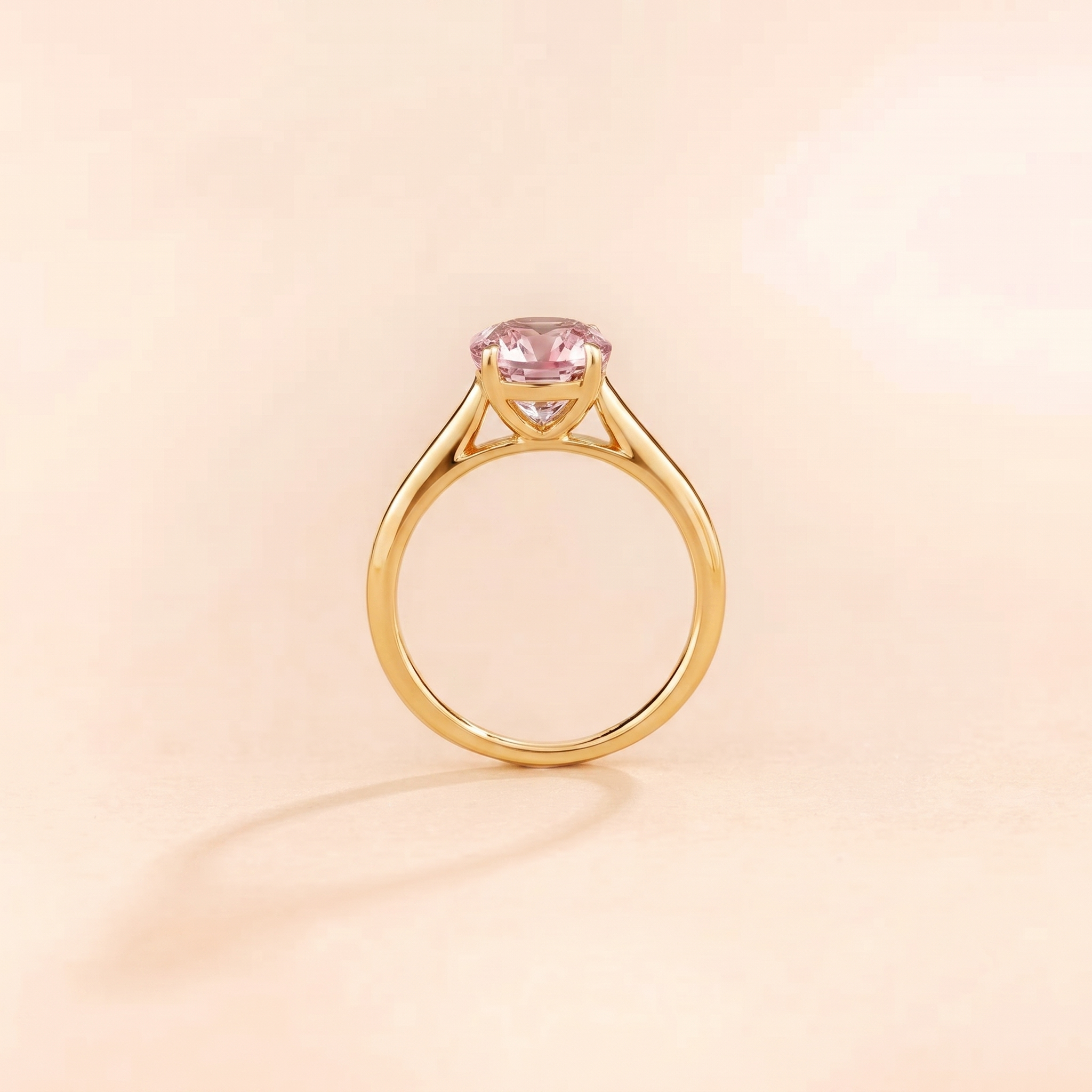Pandal Pear Shape Pastel Pink Sapphire Cathedral Solitaire Ring side profile